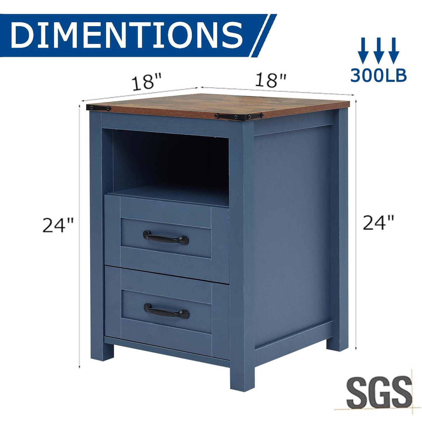 Stabrech Farmhouse Night Stand Set of 2, Rustic Blue Nightstand for Bedroom, End Tables Without Charging Station, Bedside Table with Drawers, Wood Bedside Cabinet Dresser