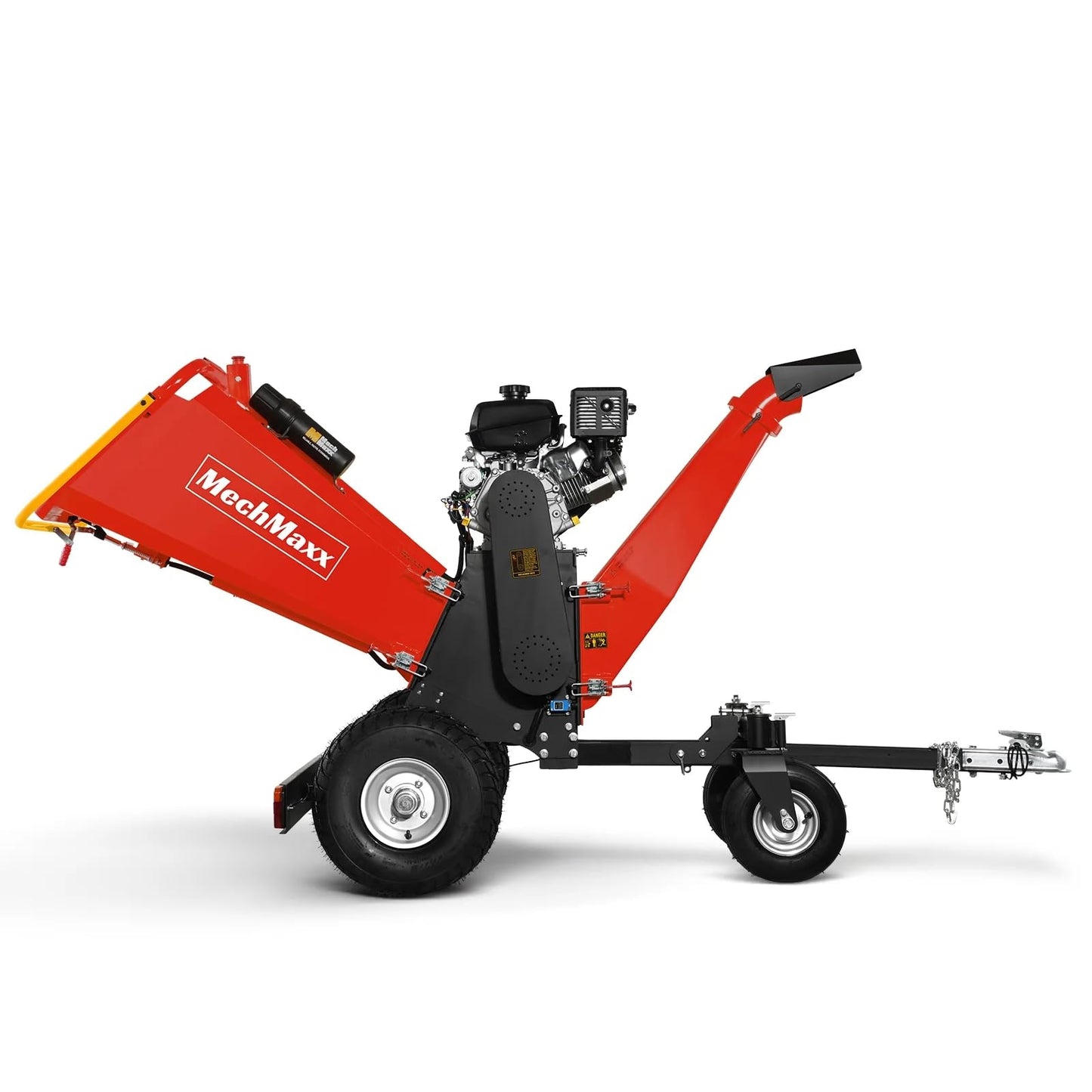 MechMaxx 6 inch Kohler 429cc 14hp Electric Start Gas Powered 4-Wheels Wood Chipper Shredder Mulcher with Towbar, Tail Light, Emergency Stop Button&Stop Bar, Model B150 Red