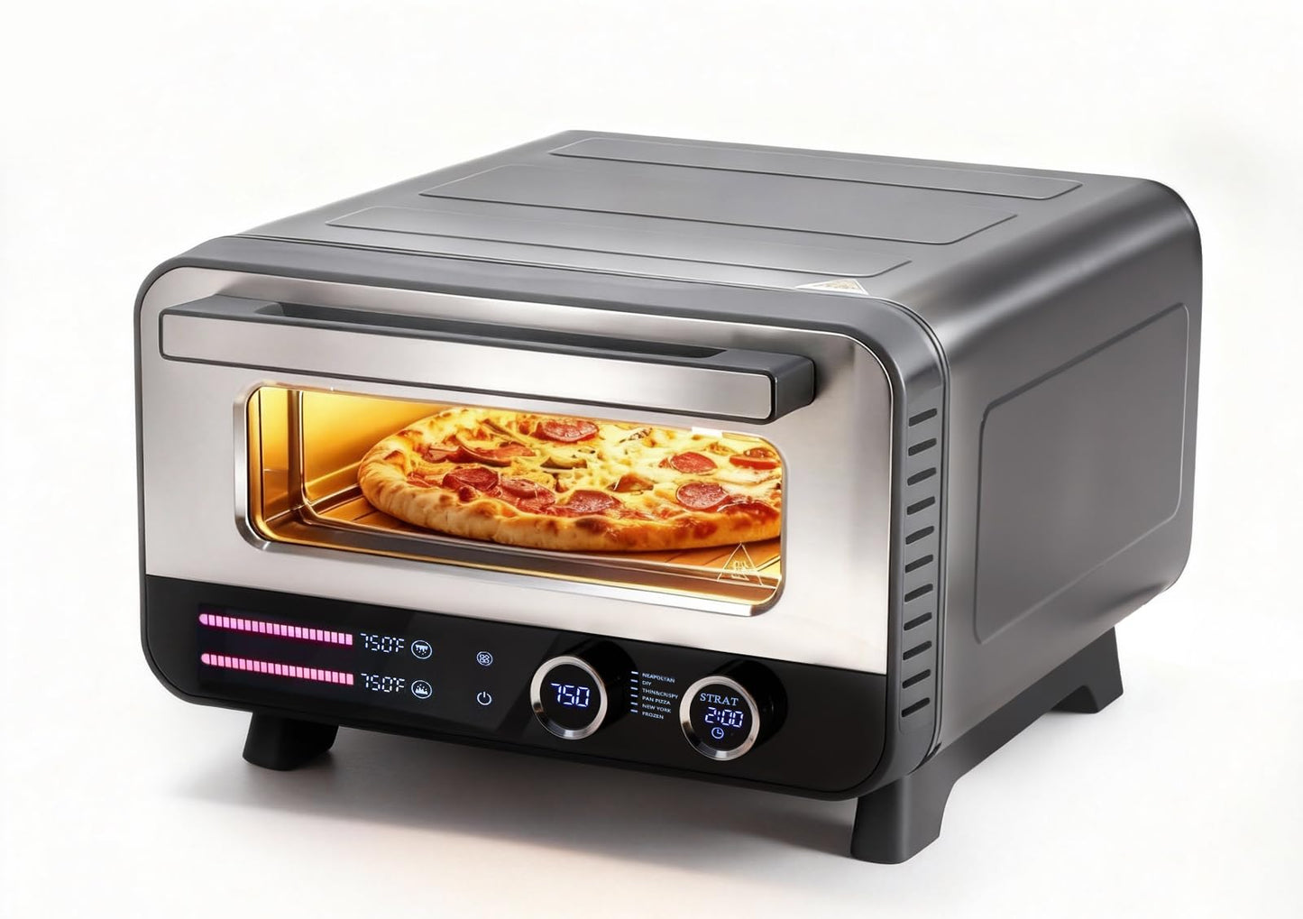 OLIXIS Pizza Oven Indoor, 1600W Electric Pizza Maker Fast Heating, 6 Presets for 12 Inches Pizzas, with Stone & Spatula, Upper-Bottom Independent Heating Temperature Control