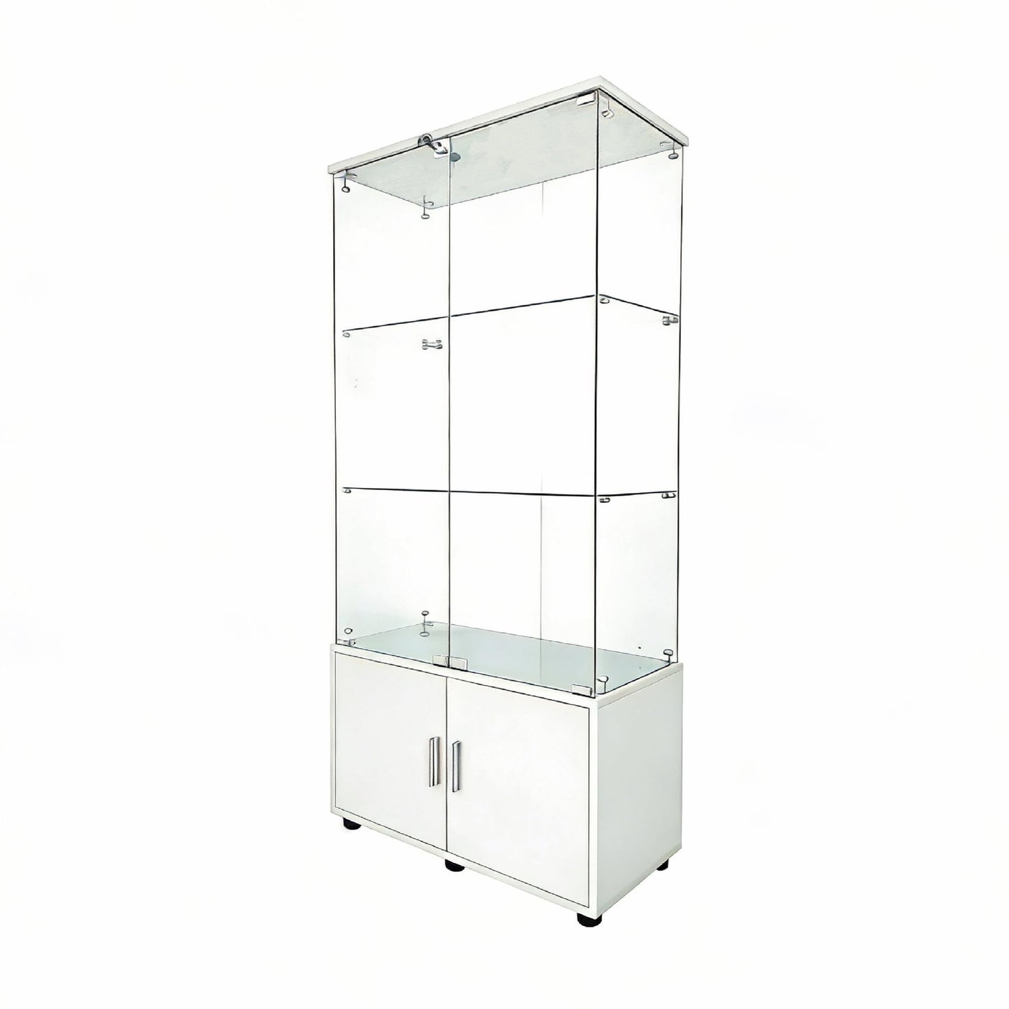 KEIKI Tempered Glass Display Cabinet, 4-Tier Tall Storage Case with Lockable Doors & Light, Modern Wall Curio Shelf Cabinet, Wine Rack for Bar Liquor Collectibles, Adjustable Feet, White