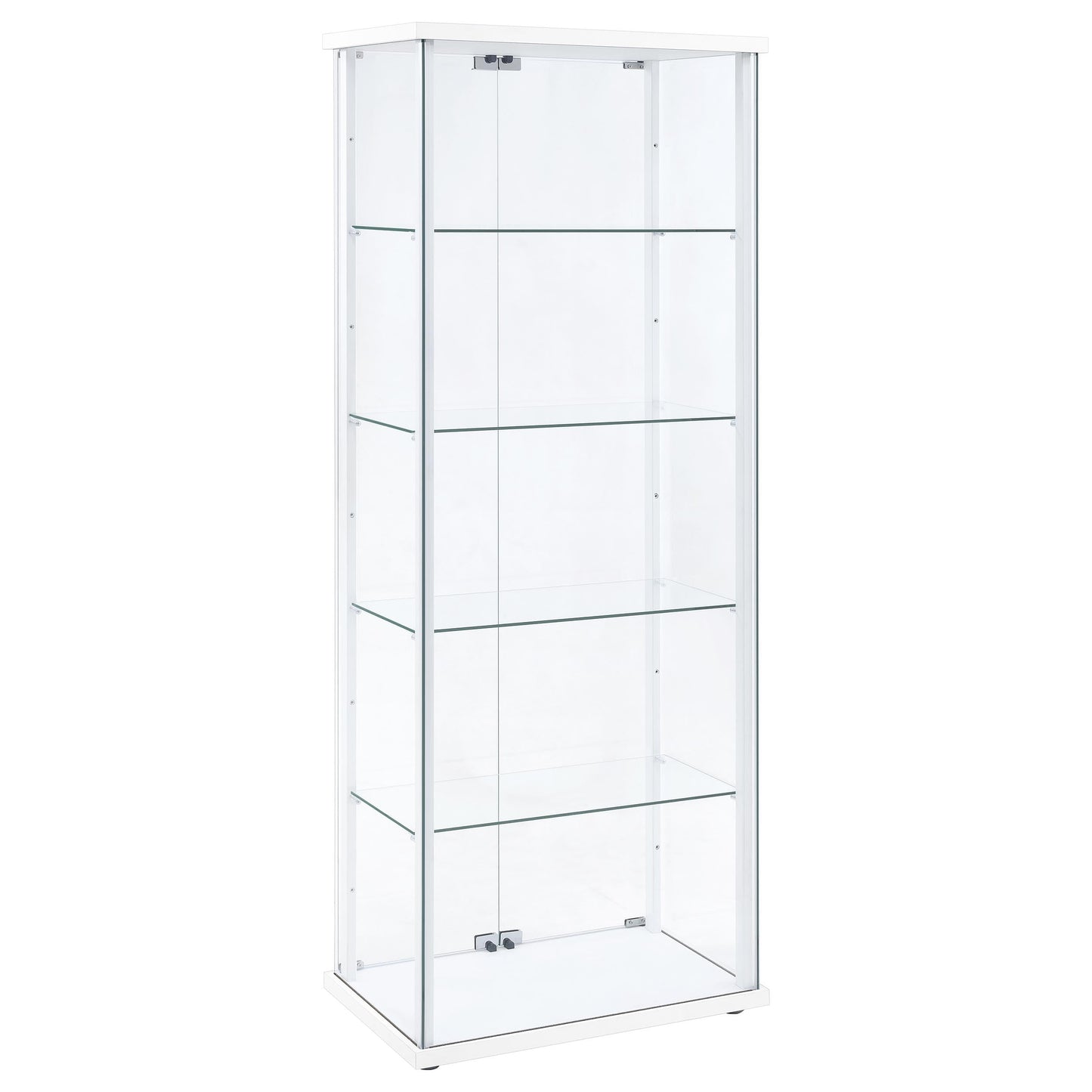 Coaster Home Furnishings - Delphinium - Glass - 4-Shelf Curio Cabinet with Wood Top and Base, Two Doors, and Chrome Hardware - Living Room - 64-Inch - White - 950170WHT