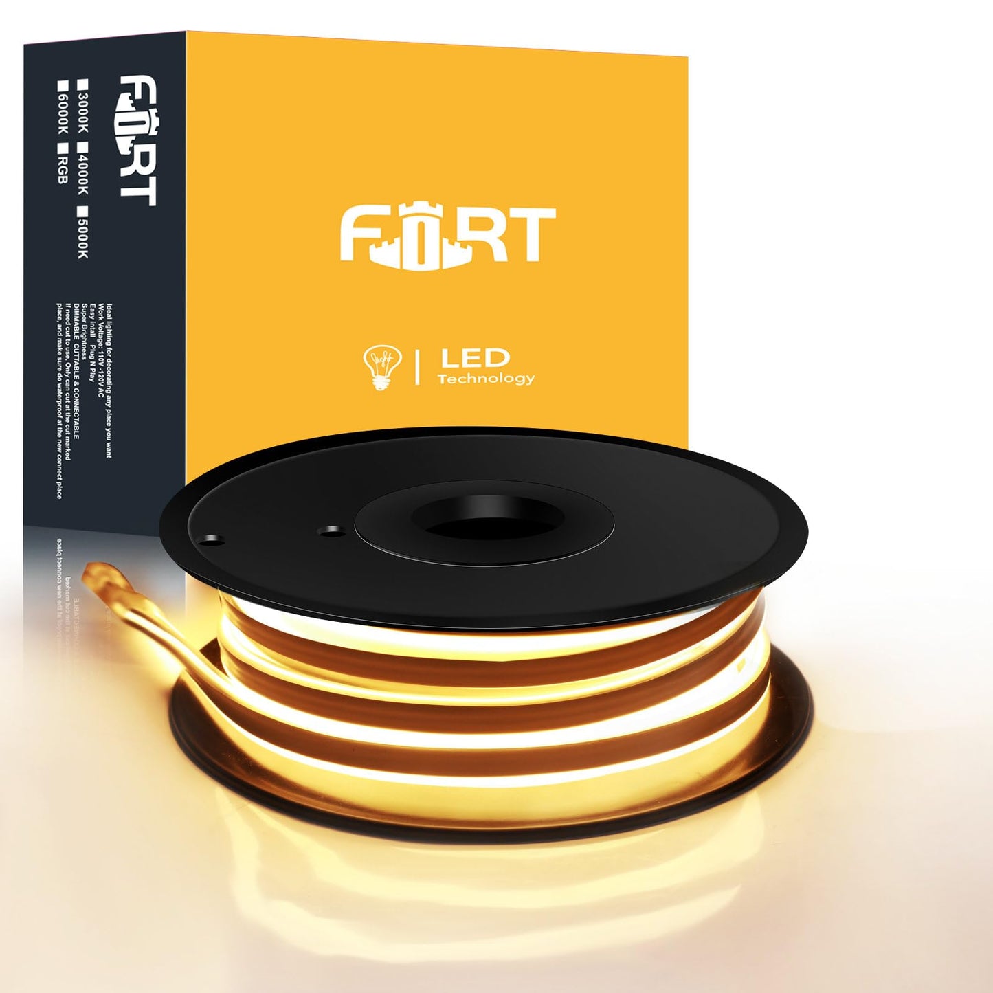 FORT LED Neon Rope Lights 100FT Flexible Warm White AC 110V 120V Waterproof PVC Model neon-666