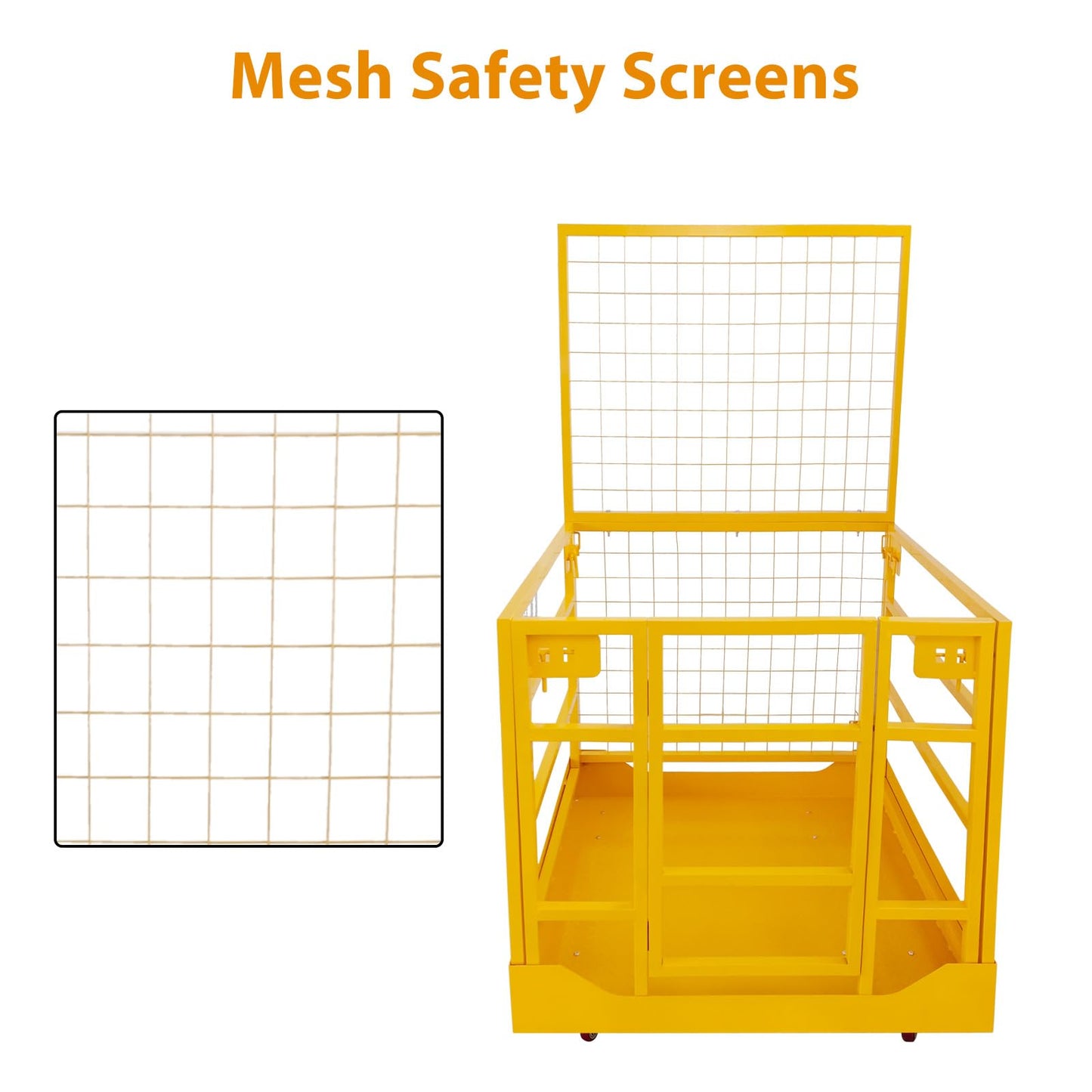 1400LBS Capacity Forklift Safety Cage with Lockable Swivel Wheels - 43"x45" Forklift Man Basket with Safety Harness - Collapsible Lift Basket