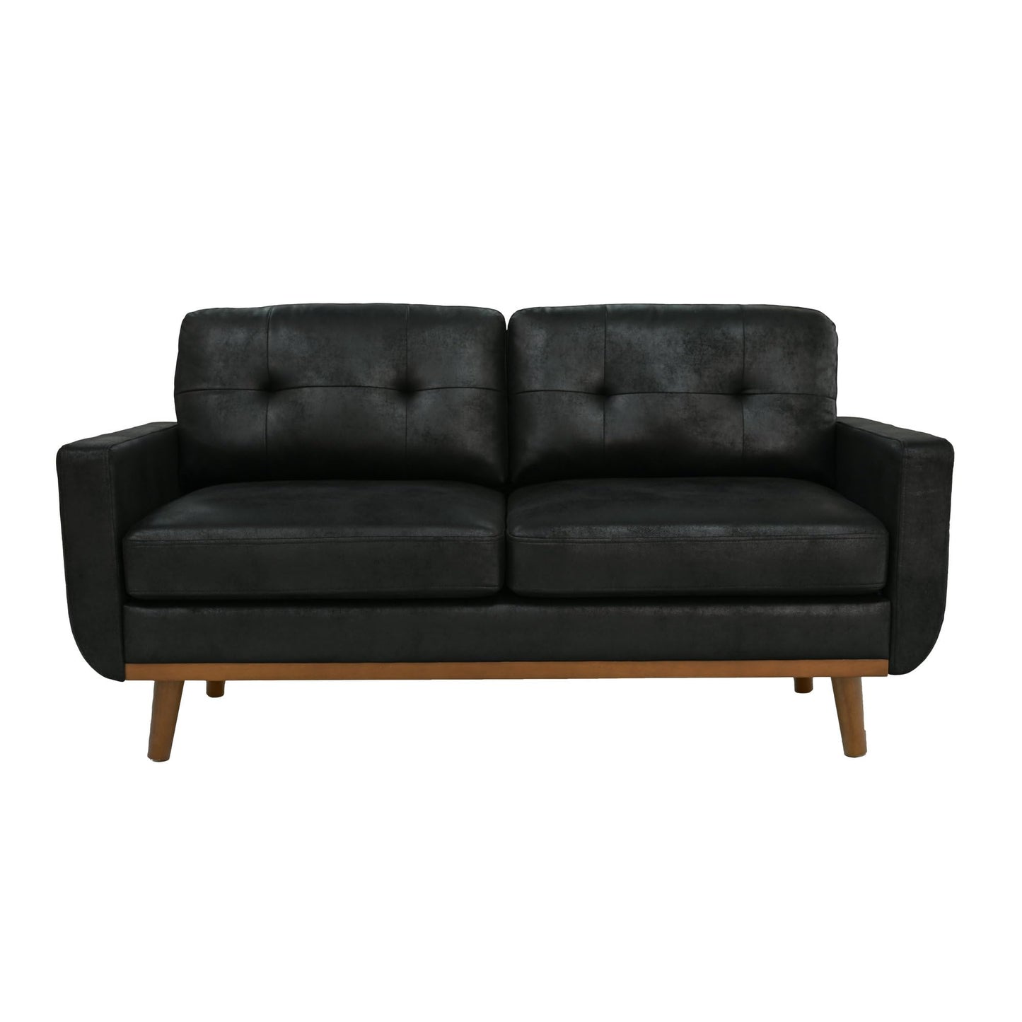 Ball & Cast 65" Loveseat Sofa,Mid Century Modern Love Seat Couches for Living Room,Button Tufted Upholstered Small Couch with Solid Wood Legs for Bedroom,Apartment,Office,Fabric,Black