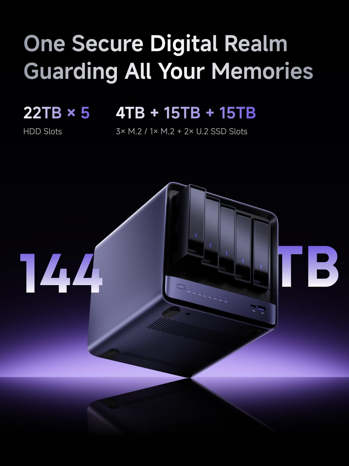 MINISFORUM AI NAS N5 Pro AMD Ryzen AI 9 HX Pro 370(12C/24T) PC, 2x SODIMM DDR5-5600MHz Slot(ECC Support), 128GB SSD(MinisCloud OS), 3xSSD Slot, 5xHDD Slot, 5GbE+10GbE Lan Port Network Attached Storage