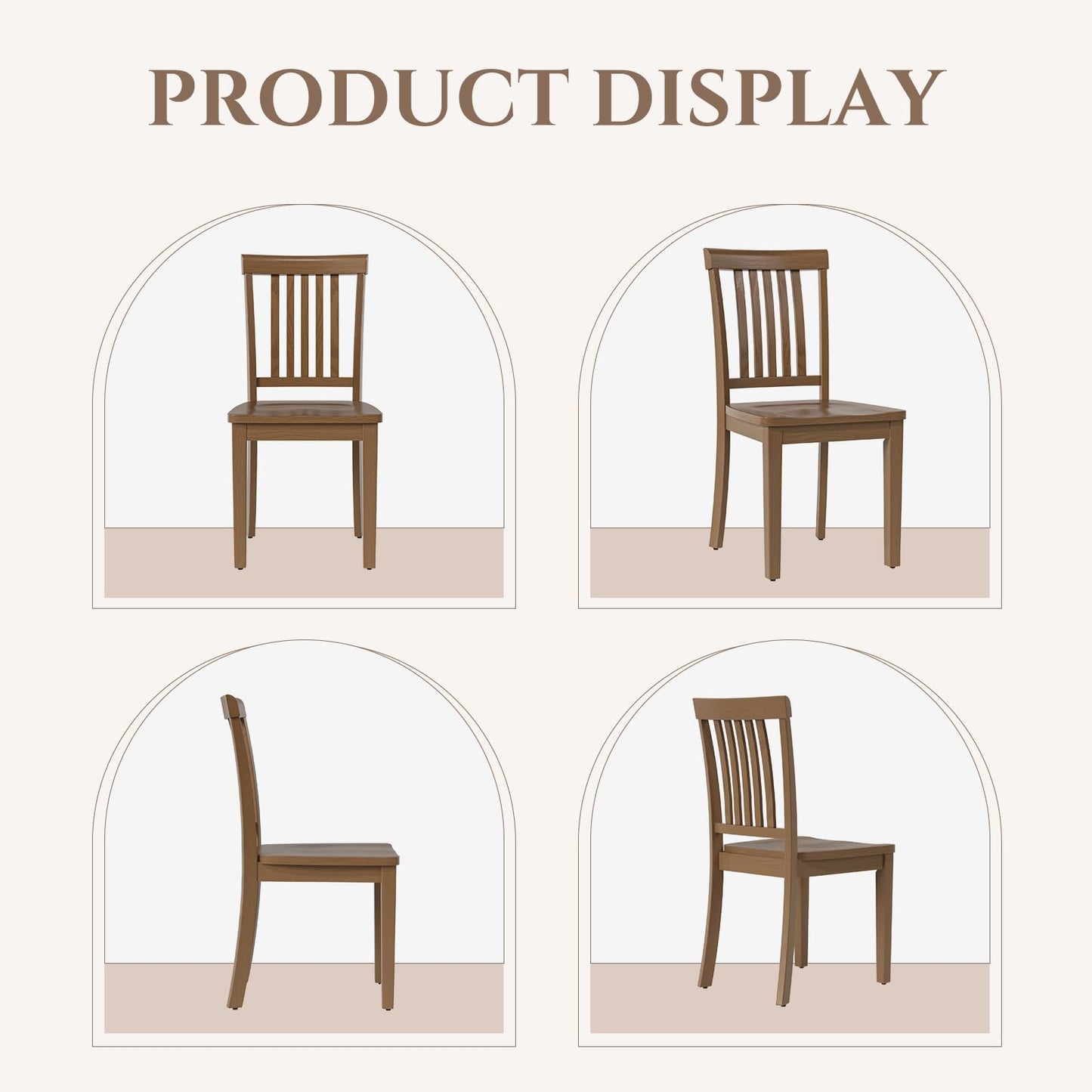 COLAMY Wooden Dining Chairs Set of 4, Solid Rubberwood Kitchen & Dining Room Chairs, Farmhouse Rustic Side Chairs for Dining Table, Anti-Slip Protection, Classic Windsor Style Seating, Oak Light Brown