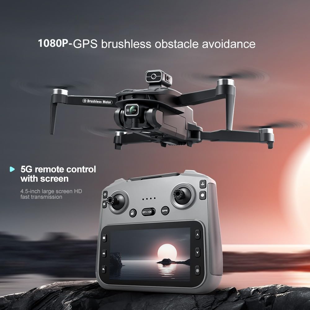 CVCBSER Drone for Adults with 1080P Camera, 4.5" LCD 8K HD Screen Control, GPS Auto Return Four Way Obstacle Avoidance Drones Quadcopter, 5000ft Video Transmission, 44Mins Flight Time