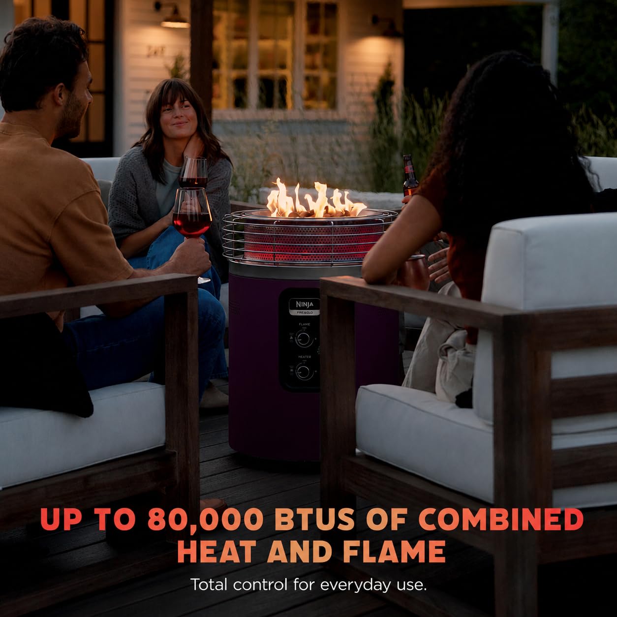 Ninja Fireside360™ Outdoor Heater & Fire Pit | 3 Modes: Flame, Heat, Flame & Heat | Portable for Patio, Deck, Camping, Beach | Easy Control Smokeless Flames | Push to Start Ignition | Maroon | OF101RD