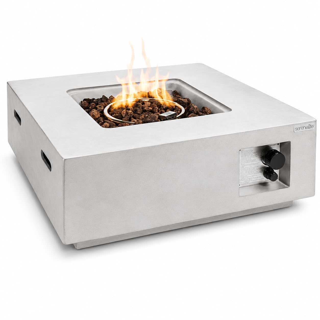 Outdoor Propane Fire Pit Table - CSA/ETL Certified Safe 40,000 Pulse Ignition Weatherproof Square Propane Gas Fire Table - Adjustable Flame, Thermocouple - PVC Cover, Lava Rock - SereneLife SLFPLG9