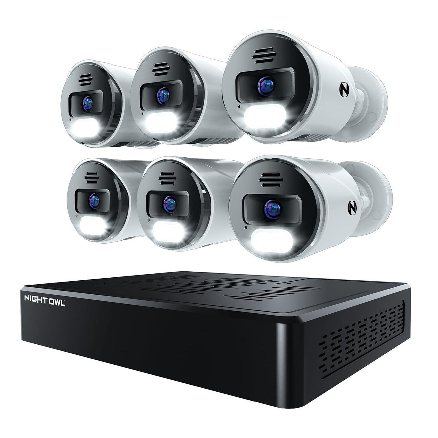 Night Owl Power Over Ethernet 12 Channel NVR Video Home Security Camera System with (6) Wired IP 4K HD Indoor/Outdoor Deterrence Cameras and 2TB Hard Drive (Add up to 4 Wi-Fi Cameras)