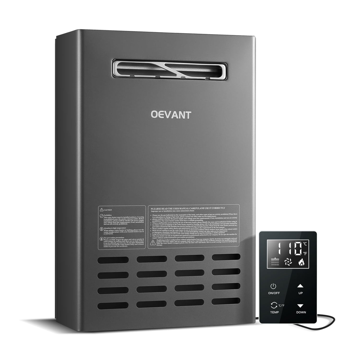 OEVANT Outdoor Tankless Water Heater, 130,000 BTU/5.3 GPM Propane Instant Hot Water Heater with CSA Certified＆Smart Temperature Control, Propane Gas, Security Protections for Whole House-Silver Gray
