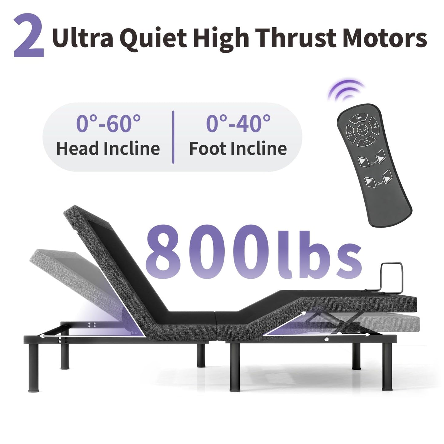 Vipbear Adjustable Bed with Mattress Queen Electric Bed Frame with Head and Foot Incline, Under Bed Light, Adjustable Legs, Zero Gravity Mode, 4 USB Ports, Wireless Remote