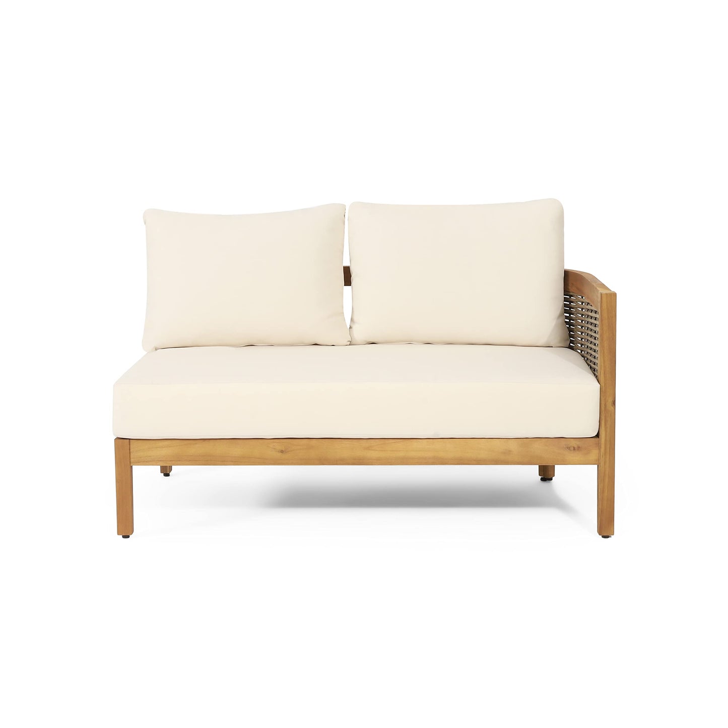 Christopher Knight Home Burchett Outdoor 5 Seater Sectional Sofa Chat Set with Fire Pit - Acacia Wood and Round Wicker - Teak/Mixed Brown/Beige/Dark Gray