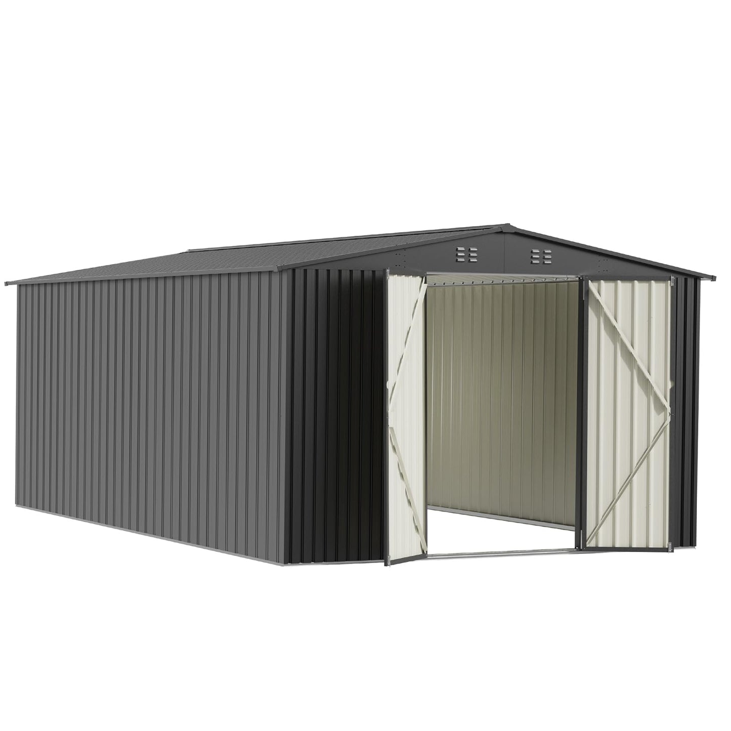 PABIMIA 10X14 FT Outdoor Storage Shed, Durable Metal Outside Storage with Lockable Doors, Waterproof Storage Shed for Tools, Equipment, Ideal for Backyard Garden Patio Lawn