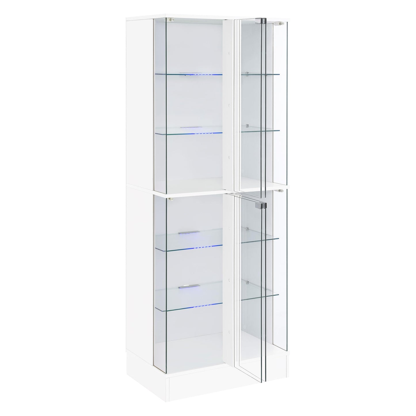 Coaster Home Furnishings - Cabra - 4-Door LED Curio Cabinet with Engineered Wood and Tempered Glass Shelves - Living Room - White High Gloss - 950397