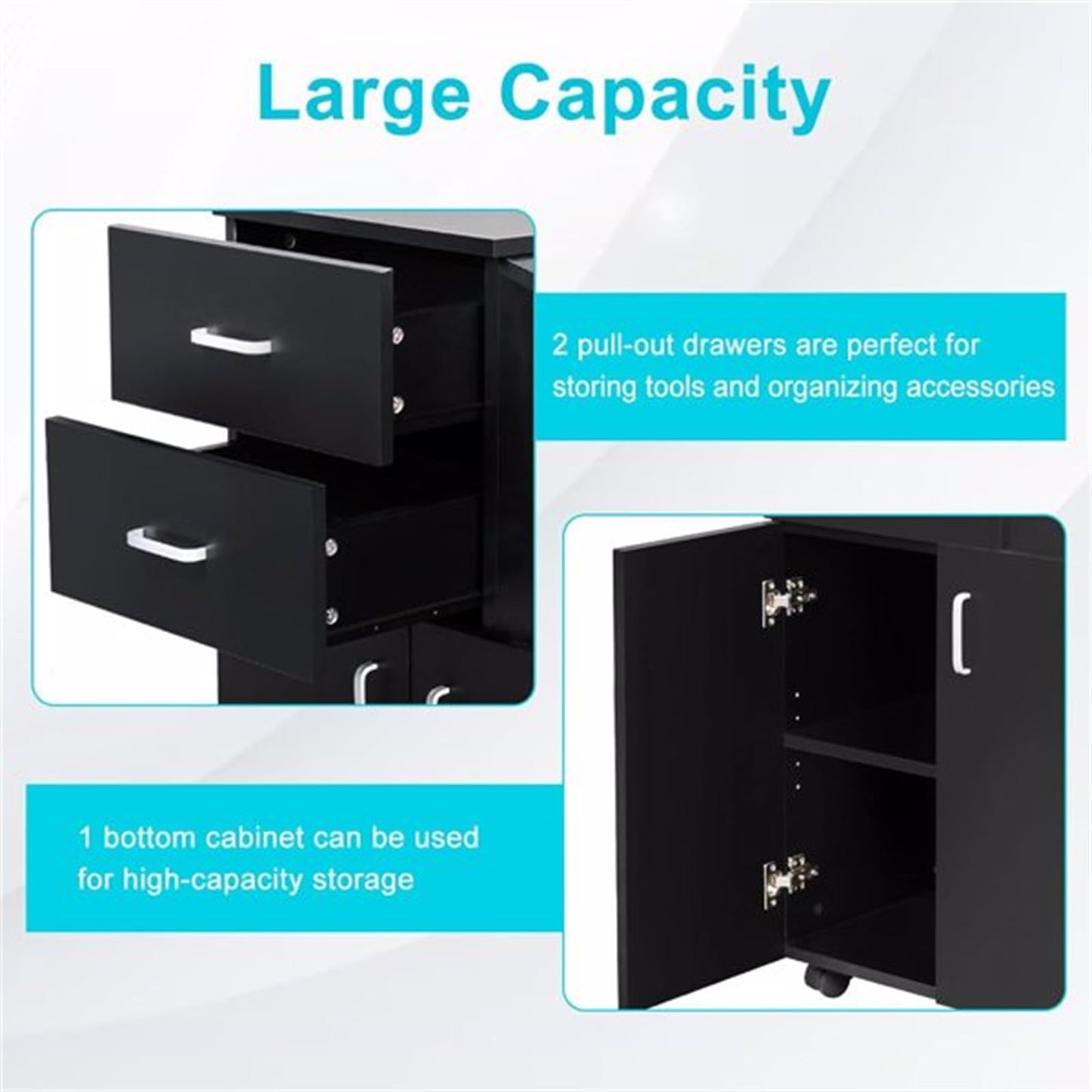 CUIYMXSC Rolling Salon Station, Beauty Salon Storage Cabinet Trolley, with 5 Hair Dryer Holders, 2 Drawers, Barber Styling Station, Tool Cart for Stylist Hair Salon Barber Shops