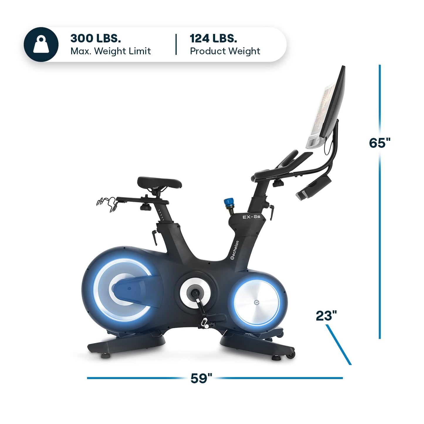 Echelon Connect EX-8s Smart Exercise Bike with 24 Inch HD Touchscreen, LED Flywheel, Bluetooth, 32 Resistance Levels, SPD Pedals, USB Port, Dumbbell Holders & Free 30-Day Echelon Fit App Membership