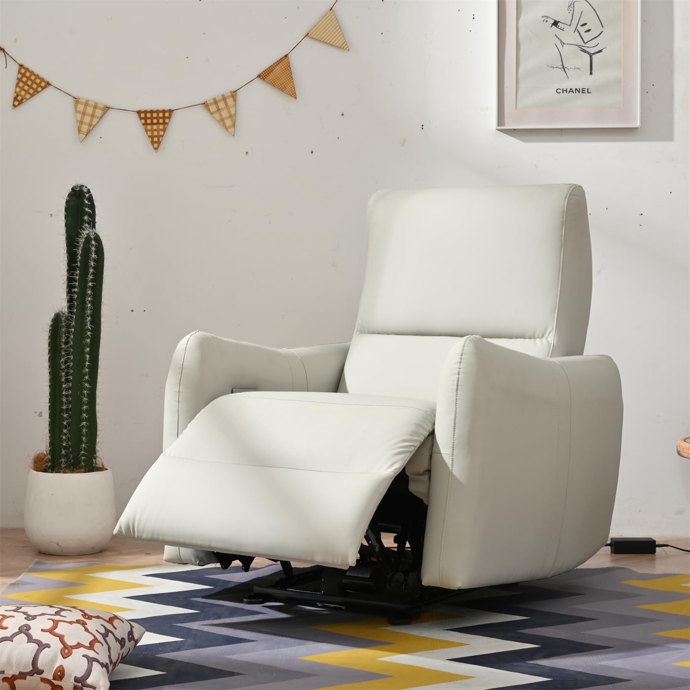KEIKI Wall Hugger Recliner,Power Recliner Chair, Electric Recliner, Individual Seat Home Theater Recliner Chair, Electric Glider Reclining Sofa with USB Port for Bedroom, Apartment, Light Gray
