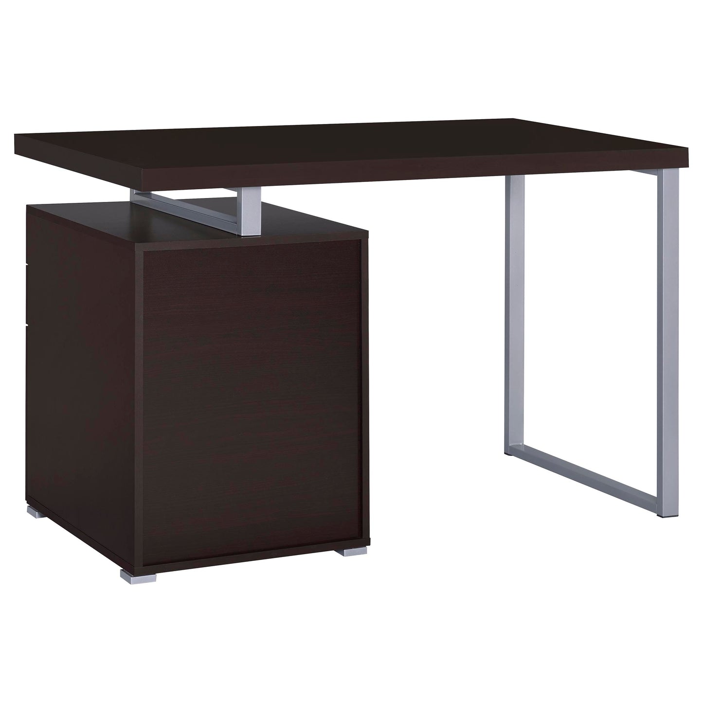 Coaster Home Furnishings Brennan Modern Contemporary Home Office 3-Drawer Writing Desk with Drawers Computer Desk Study Table File Cabinet Storage Silver Metal Frame Cappuccino Brown 800519