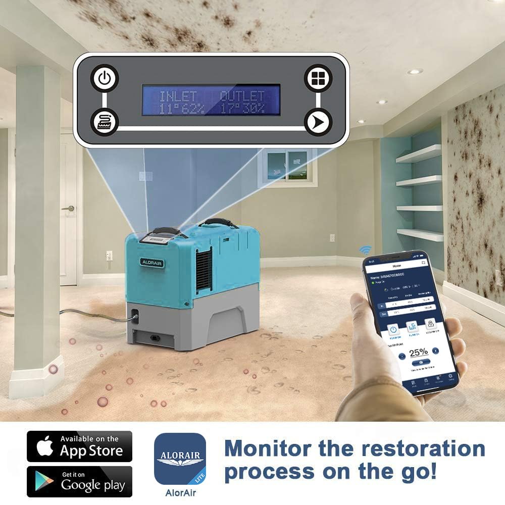 ALORAIR App Control Commercial Dehumidifier With Pump Industrial Dehumidifiers with Drain Hose, for Water Damage Restore, Flood Repair, Large Space, Job Sites (Blue)