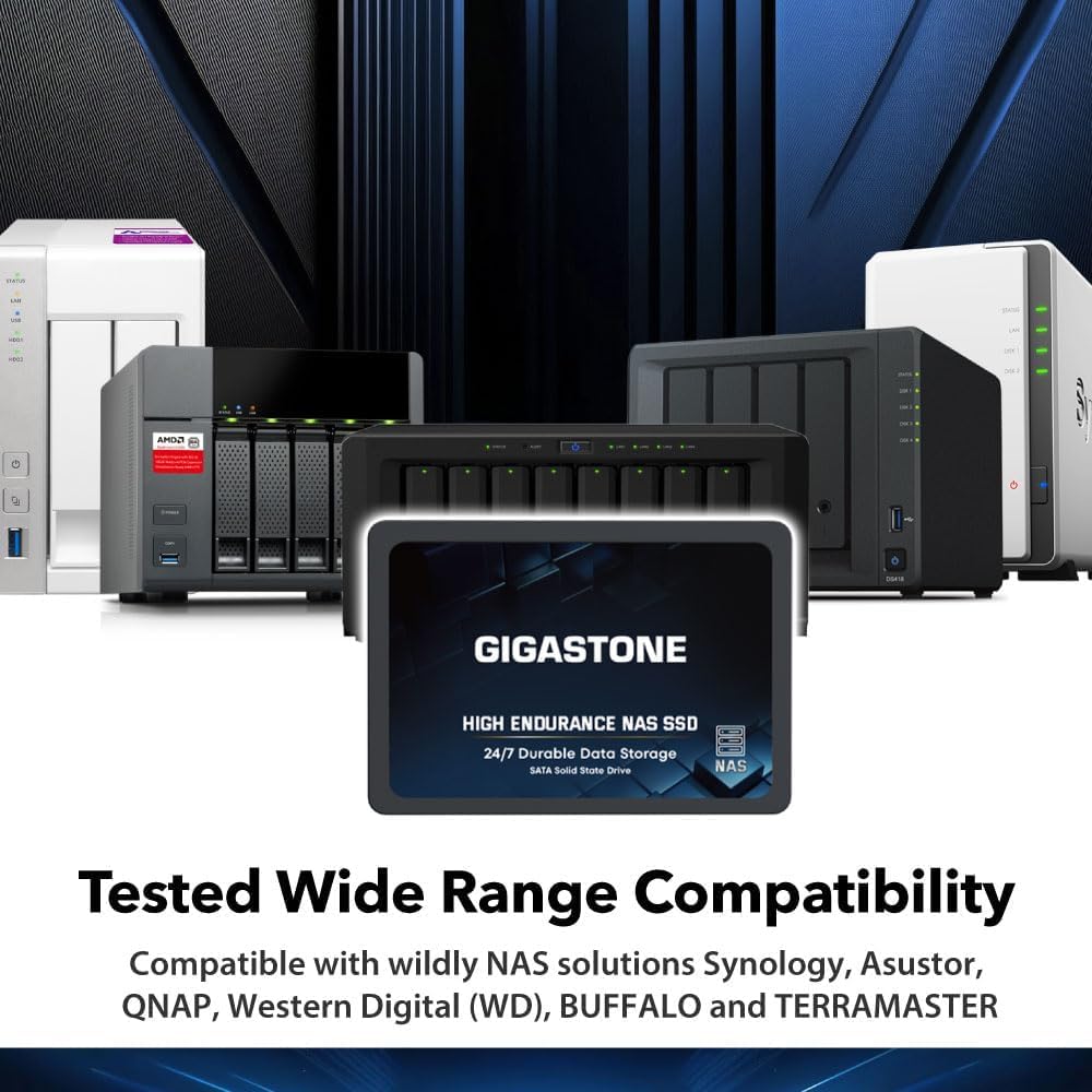 Gigastone 【NAS Only】 2TB NAS SSD – High Endurance 3D TLC SATA III 6 Gb/s 2.5″ Internal Solid State Drive, Up to 550 MB/s