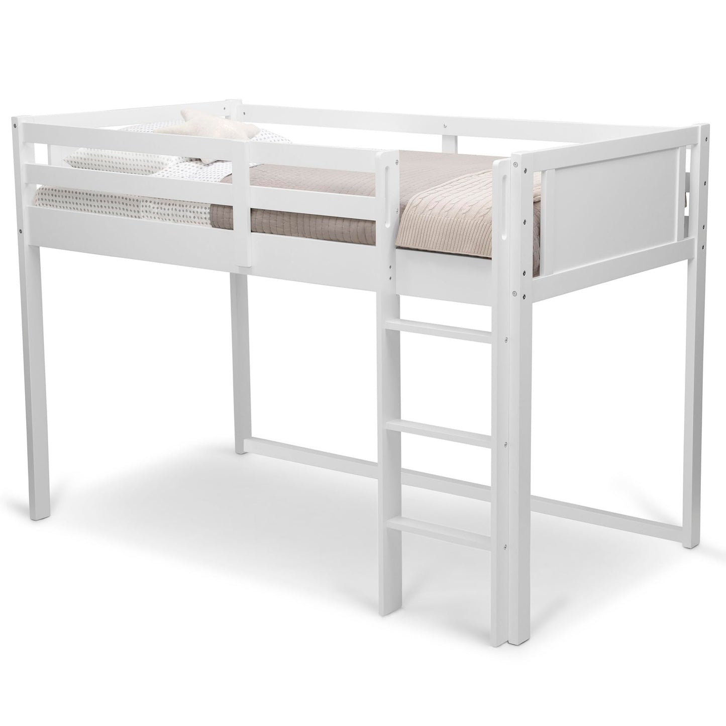 Delta Children Twin Loft Bed with Guardrail and Ladder (Coordinates with Loft Bed Tents Sold Separately), White