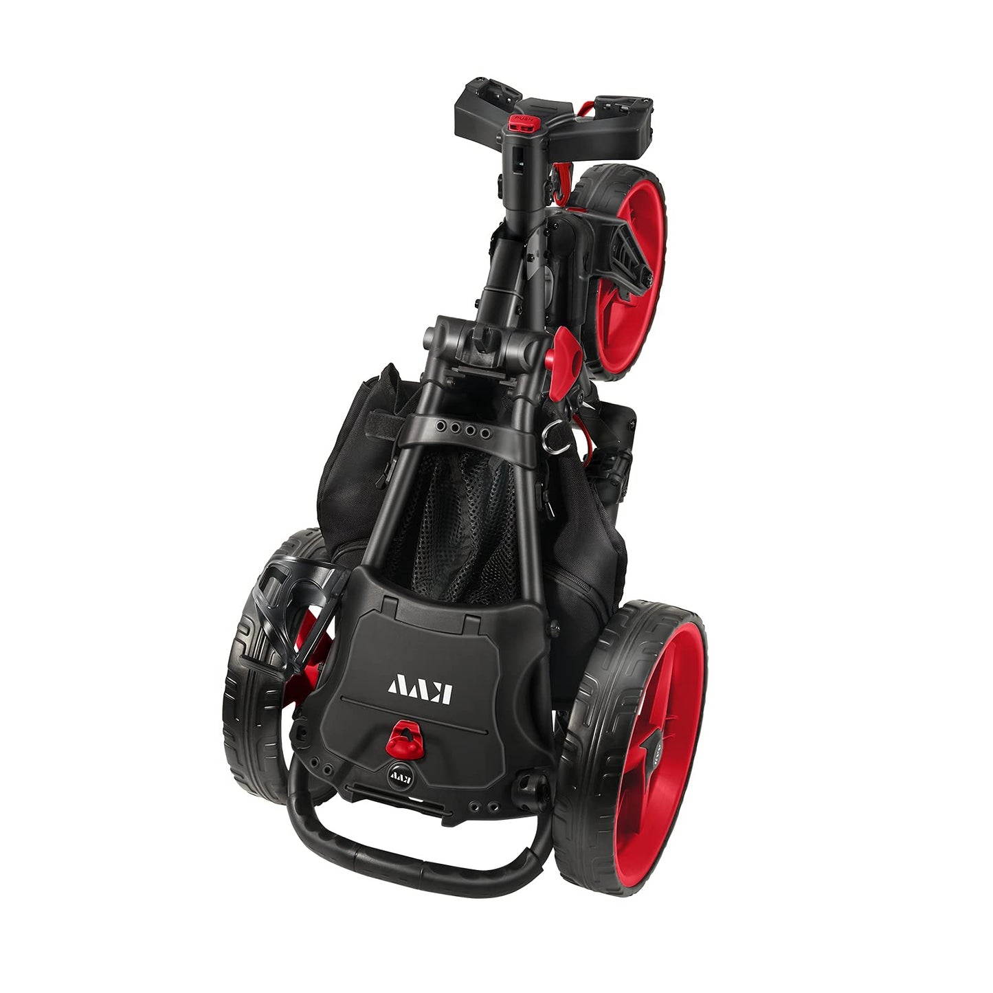 KVV 3 Wheel 360 Rotating Front Wheel Foldable/Collapsible Golf Push Cart with Foot Brake Open and Close in ONE Second-Free Umbrella Holder Included(Black/Red)