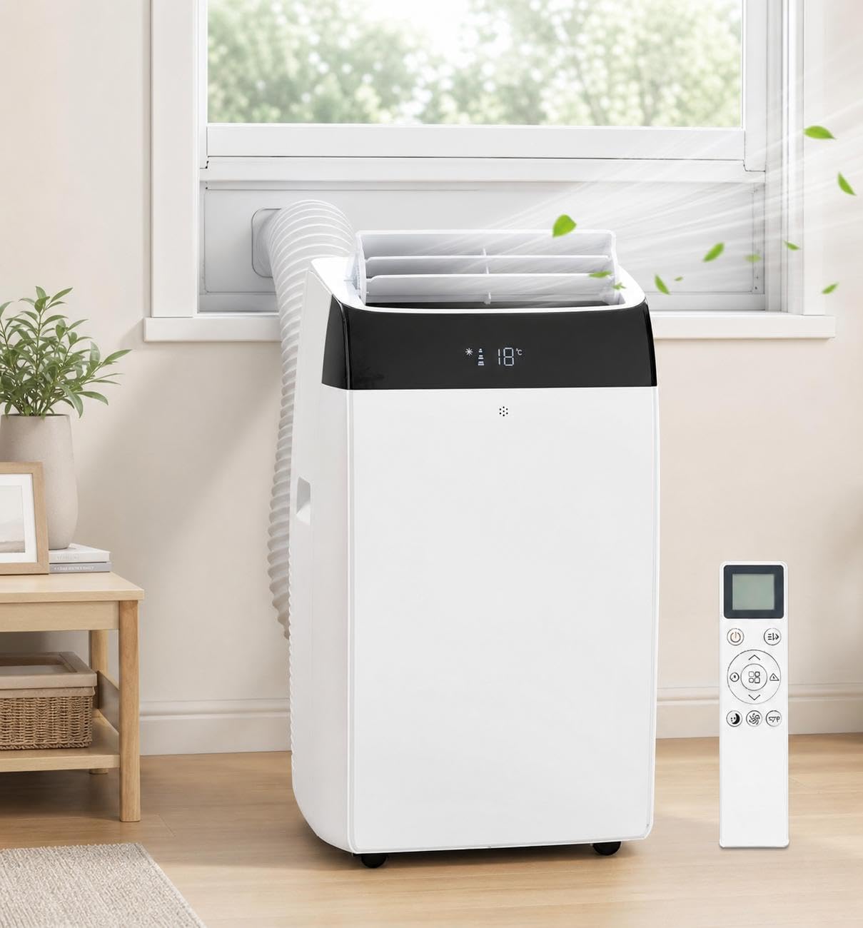 14,000 BTUPortable AC，3-in-1 Cooling/Dehumidifier/Circulation System for 750 Sq.Ft，51dB Ultra-Quiet with 3-Speed, Auto Oscillation & 24H Smart Scheduler for Bedroom, Office & Commercial Spaces