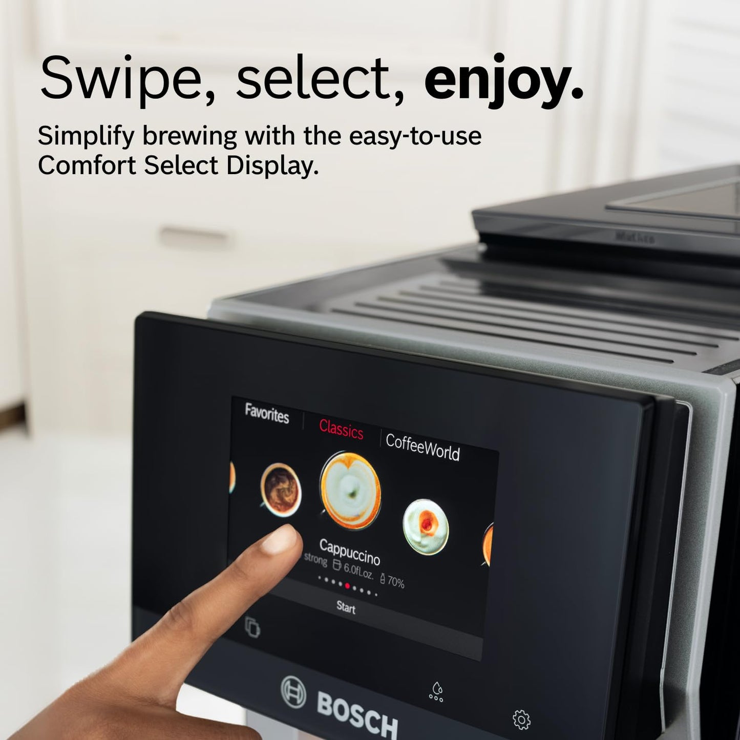 Bosch Fully Automatic Coffee and Espresso Machine - 35 Drinks, Double Cup Barista Style Super Coffee Maker - Touchscreen, Large Bean Capacity - Easy Clean, Maintenance - Black - TPU60309