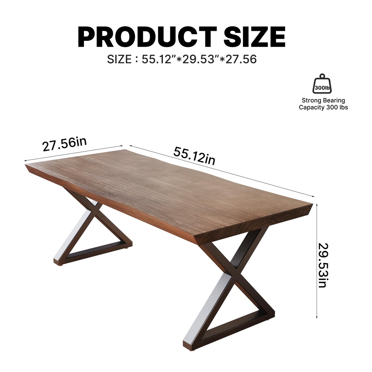 jmzx store Solid Wood Rustic Style 55.1-inch Computer Desk - Large Office Desk for Home Office (Black-b, 55 * 27.56 * 29.5)