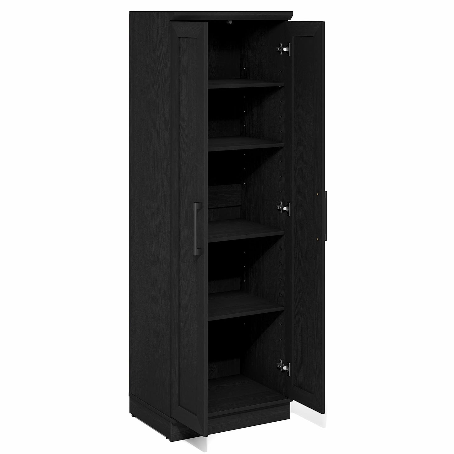 Furinno Robin Storage Cabinet, 5-Tier Pantry Cabinet with Adjustable Shelves, 23W with 2 Shaker-Doors, Kitchen Cabinet, Organization and Storage, for Pantry, Living Room, Home Office, Black Woodgrain