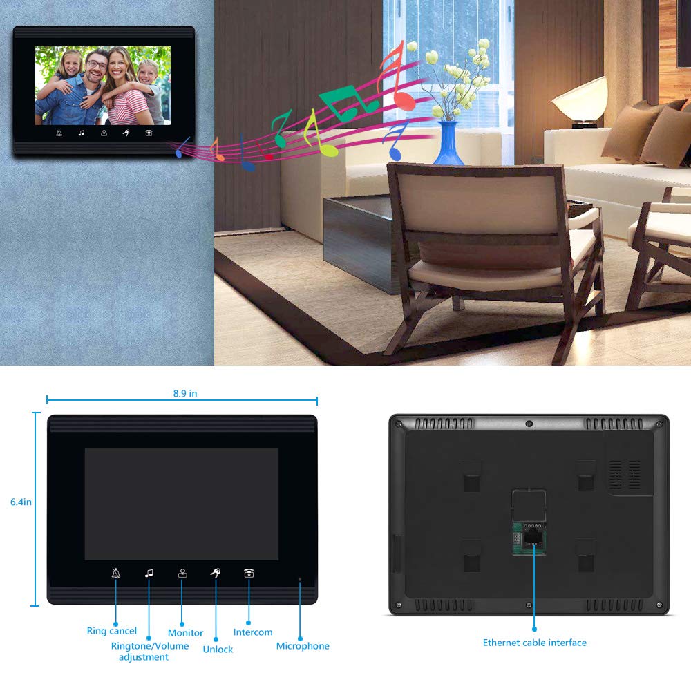AMOCAM Upgrade Versions 3 Units Apartment Intercom System 7 inch Touch Monitor Video Door Phone Kits Support Ethernet Cable Connect, Single-Supply, ID Keyfobs Unlock for Home Apartment