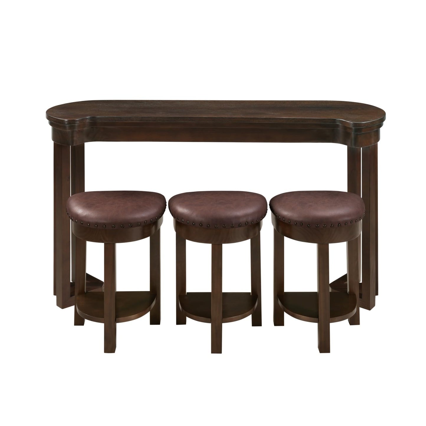 KEIKI 60" Solid Pine Wood Bar Table Set with 3 PU Stools Chairs, Long Bar High Top Dining Table & Upholstered Stools, Behind Couch Sofa Counter Height Pub Table for Breakfast, Kitchen Living Room
