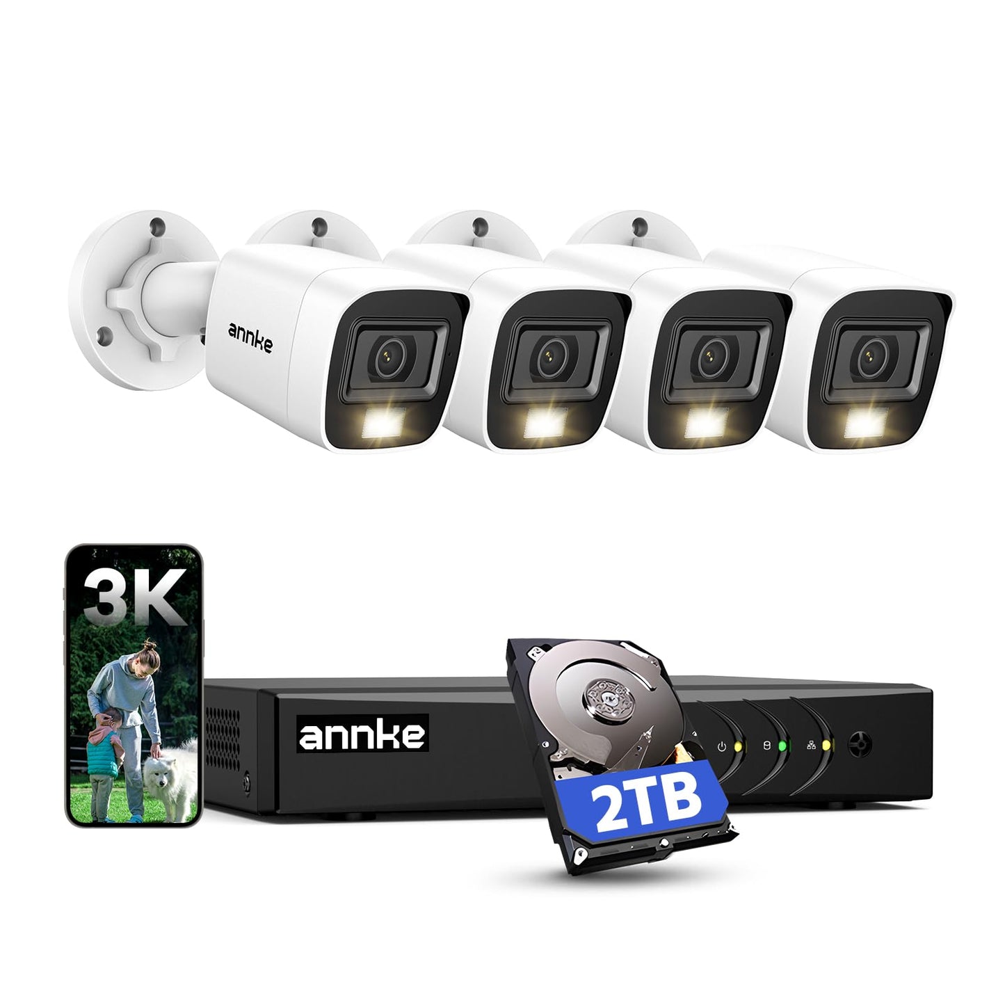 ANNKE 8CH 3K Security Camera System with Audio/Mic, 8 Channel Surveillance AI DVR and 4X 5MP 2960 * 1665 Outdoor CCTV Cams with Dual Light, Human/Vehicle Detection, IP67, Color Night Vision, 2TB HDD