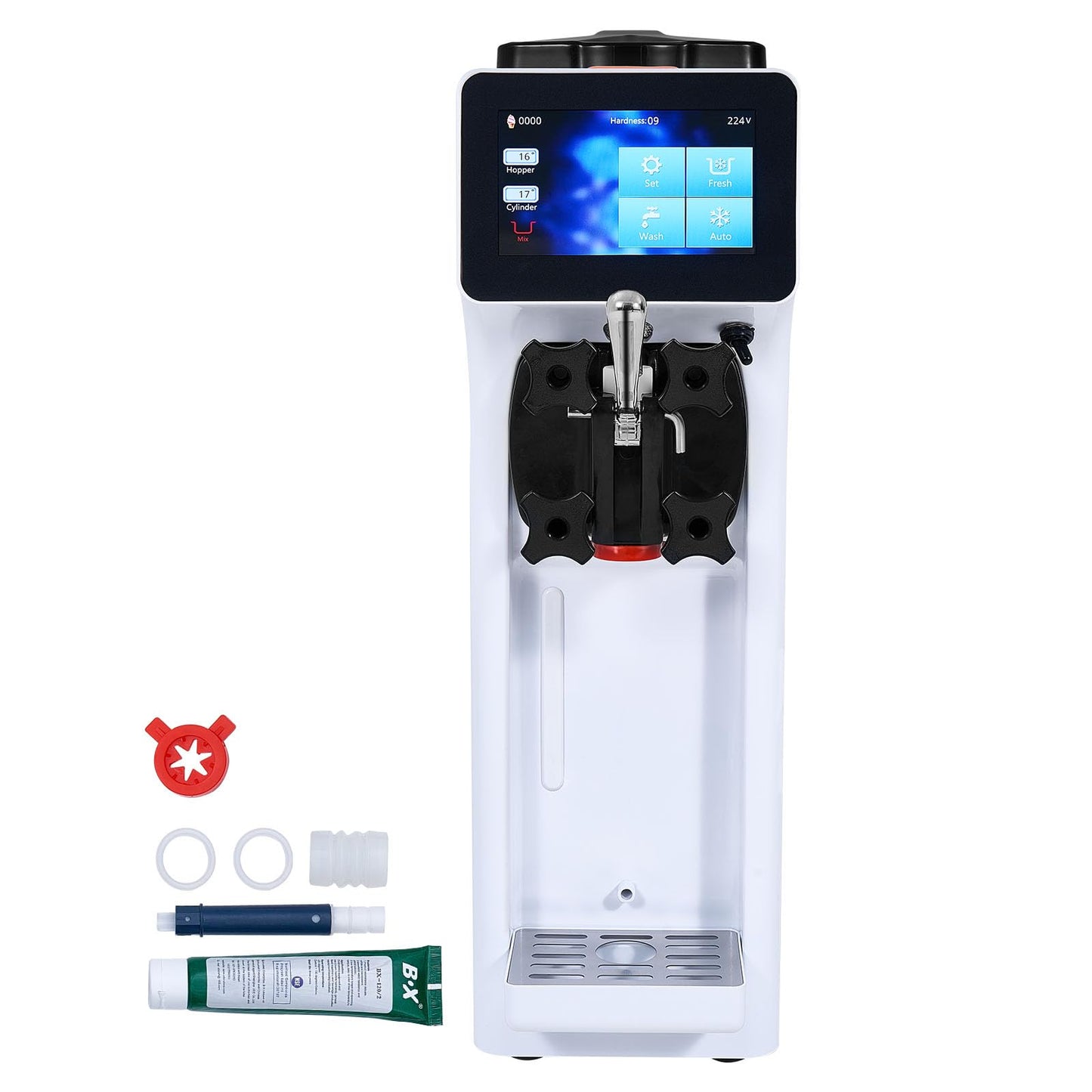 VEVOR Commercial Ice Cream Machine, 1000W Single Flavor Soft Serve Ice Cream Maker, 10.6 QT/H Yield, 4L Hopper & 1.6L Cylinder, Touch Screen, Auto Clean & Pre-Cooling, Countertop Restaurant Snack Bar