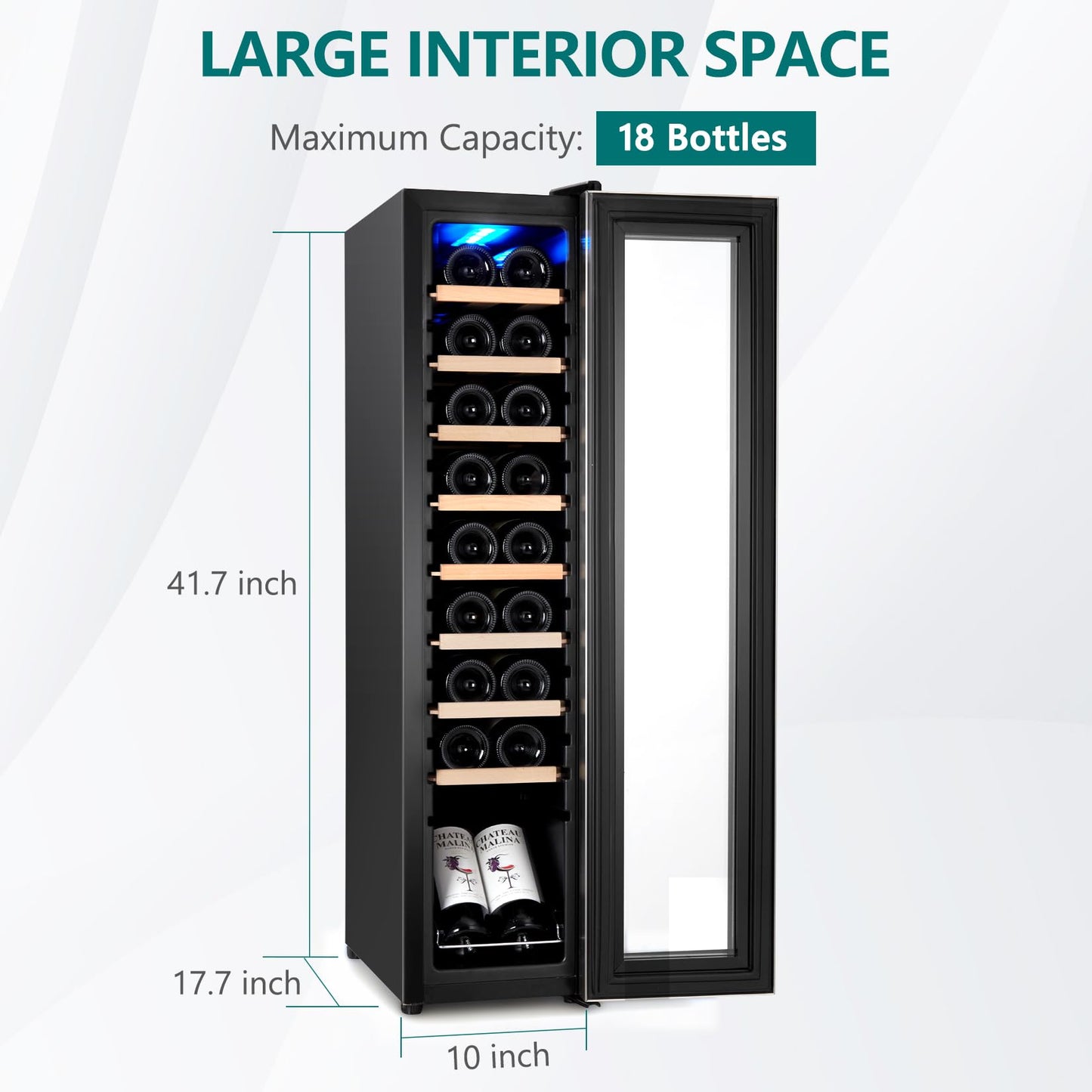 Garvee 18 Bottle Wine Cooler, Freestanding Compressor Wine & Beverage Refrigerator with Premium Wooden Shelves, Digital Temp Control, Quiet Low Noise Operation for Red Wine, White Wine, Champagne