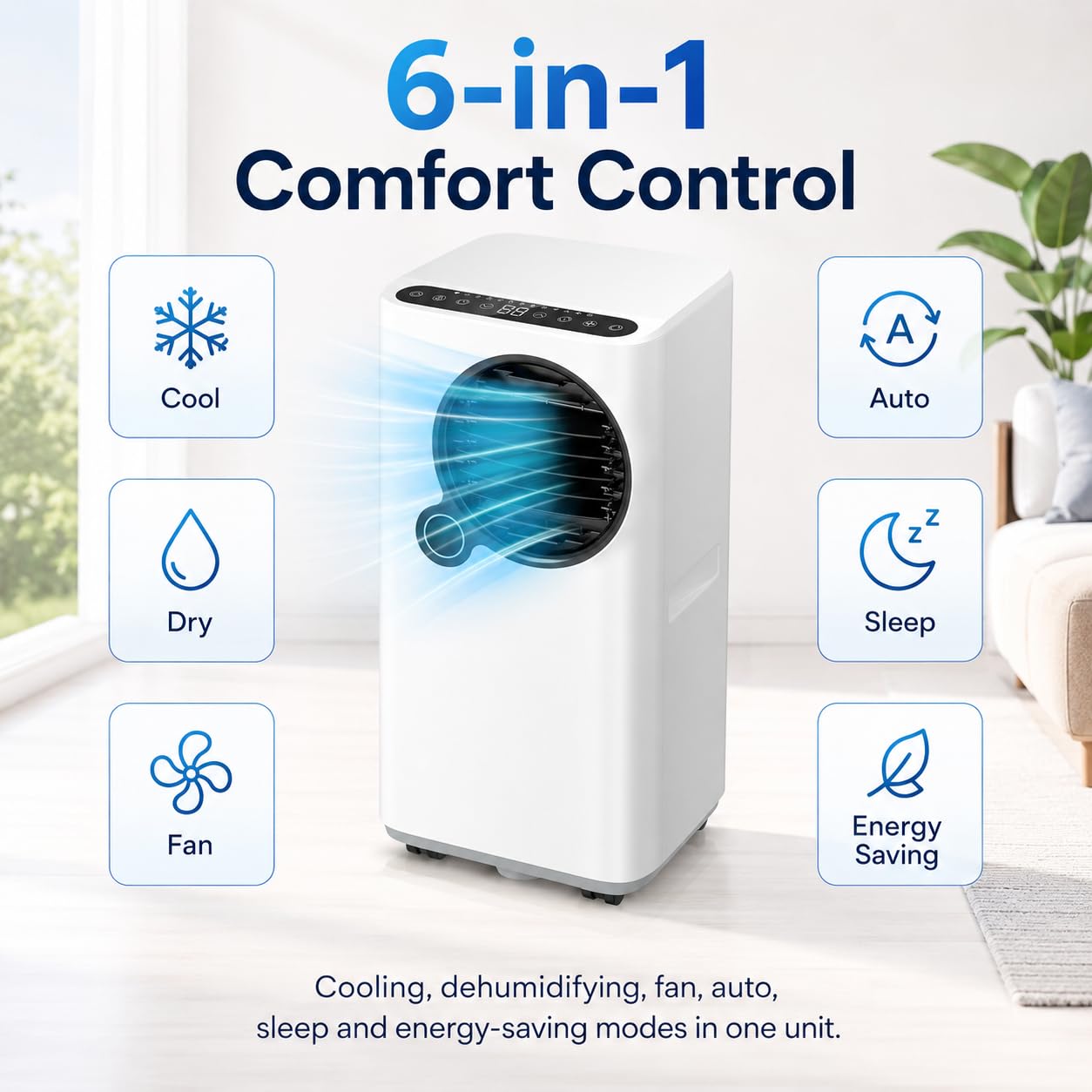 Portable Air Conditioners 16000 BTU 6-in-1 Smart AC Unit with WiFi App for Large Rooms up to 750 Sq. Ft., Quiet 45dB Sleep Mode 24H, Child Lock, Dehumidifier Fan, Perfect for Bedroom Home Office
