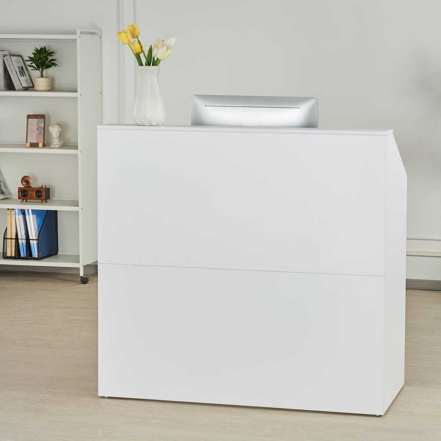 VEVOR Reception Desk, 46 Inch Rectangular Front Counter Table, Office Reception Desk, Retail Counter and Front Reception Counter, for Checkout, Lobby, Beauty Salon and Office, White