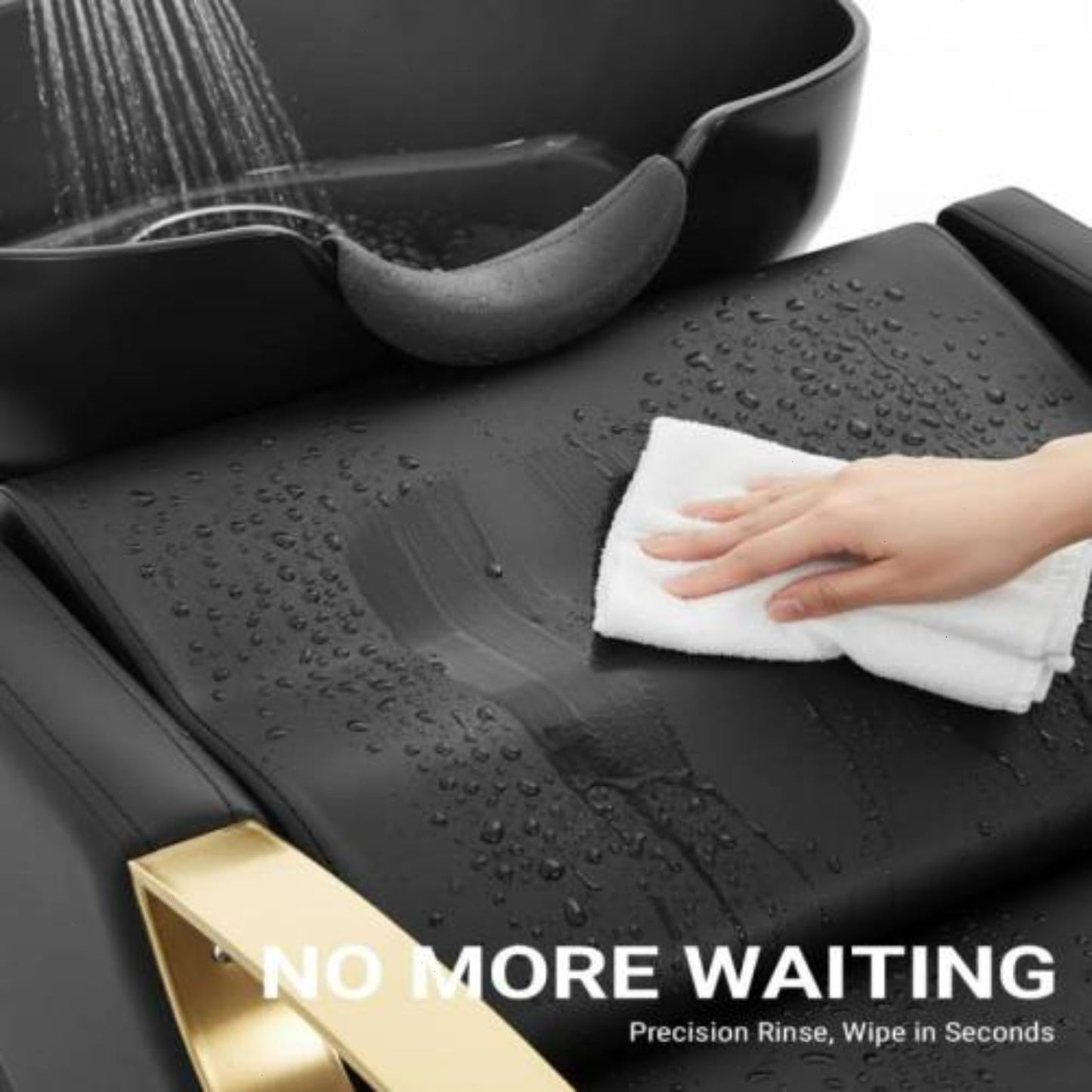 Daklpiw Professional Shampoo Chair with Bowl & Footrest, 300LBS Reclining Backwash Station with Gold Armrests, Waterproof PU Leather Salon Hair Washing Unit for Barber Shop & Spa