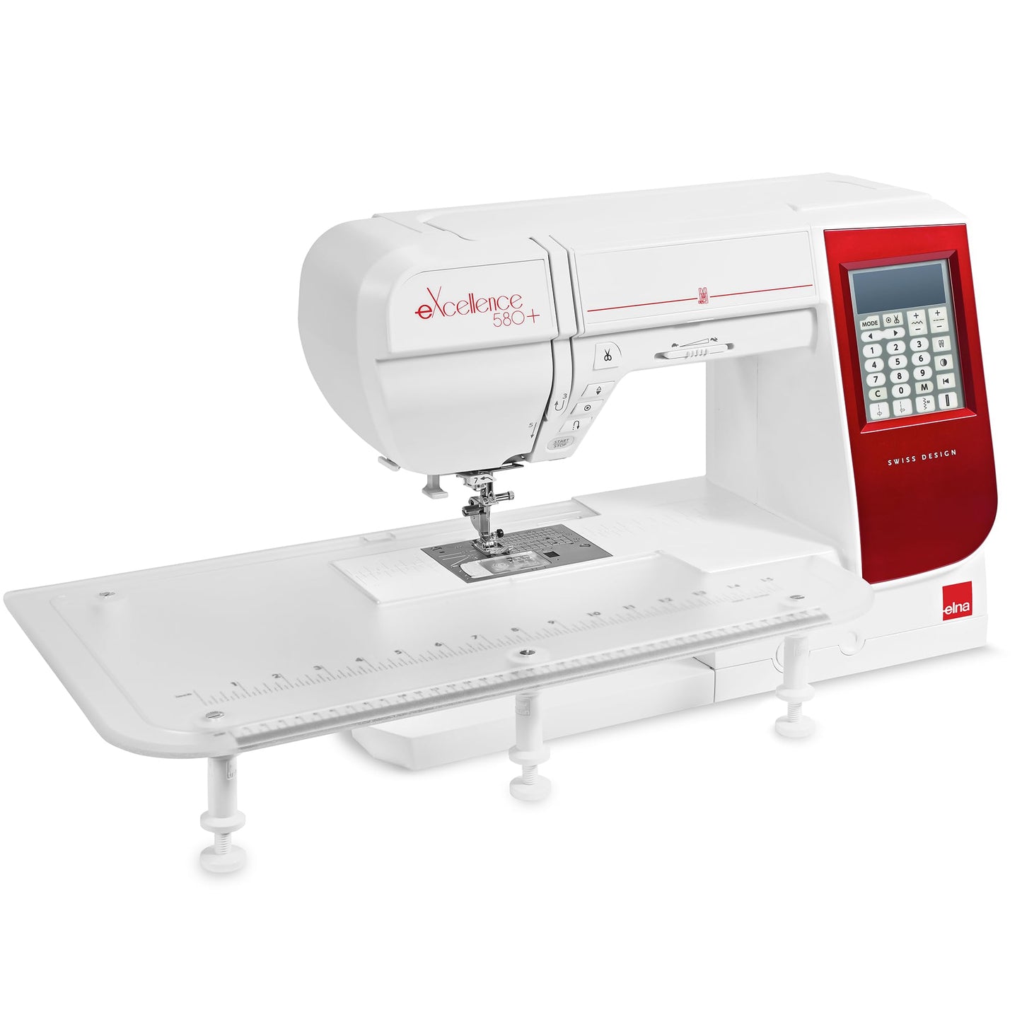 Elna eXcellence 580+ Fashion & Decor edition computerized Sewing Machine w/ 120 Built-in Stitches, Large Sewing Bed (8.2" workspace), 13 included Presser Feet & Extra-Wide Extension Table Included
