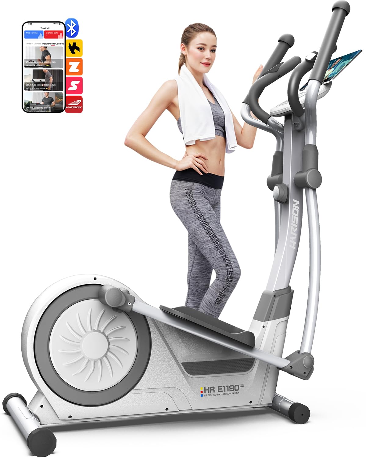 HARISON Elliptical Machine for Home 350 LBS Capacity, Magnetic Elliptical Exercise Machine with 16-Level Resistance Control, Elliptical Trainer (White)