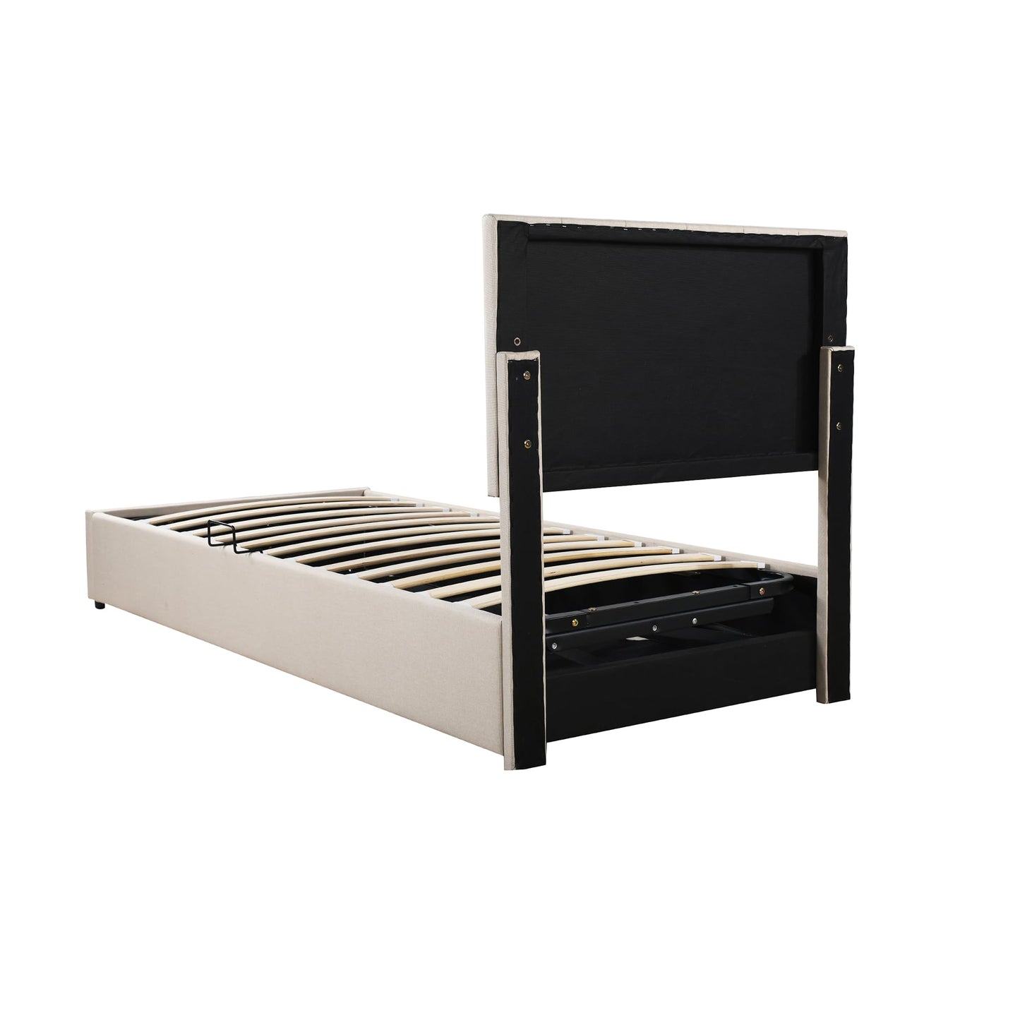 Merax Twin Size Upholstered Platform Bed with a Hydraulic Storage System, No Box Spring Needed, Beige