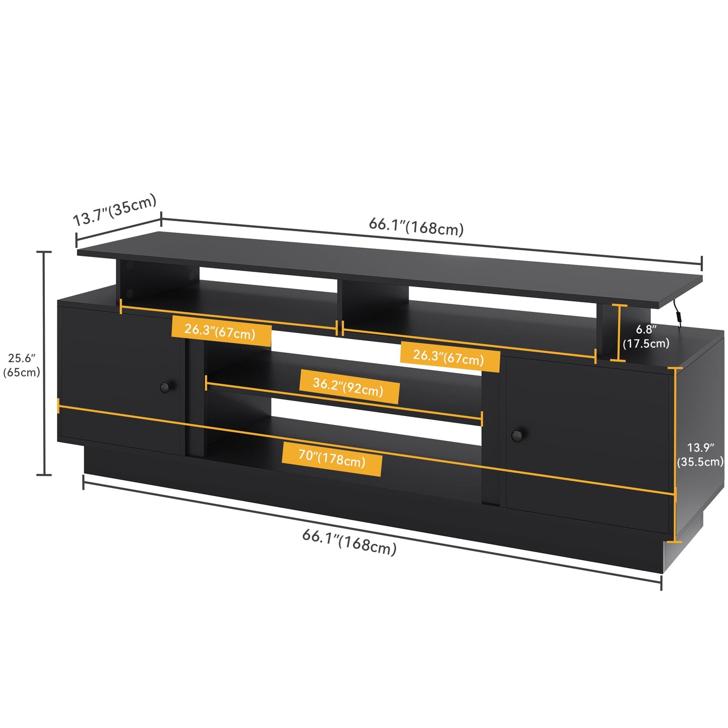 DWVO Modern TV Stand for 75 Inch TVs, Entertainment Center with LED Lights, TV Console with Storage Cabinets & Movable Partition for Living Room, Black