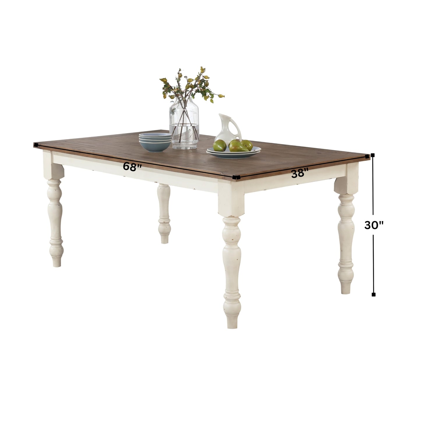 Prato Two-Tone Finish Wood Dining Table, Antique White and Distressed Oak
