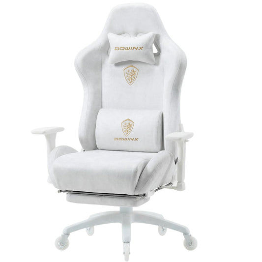Dowinx Big and Tall Gaming Chair with Suede Fabric Breathable, Game Chairs for Adults with Oversized Thick Seat for 440lbs, Ergonomic Gamer Chair for Streaming & Long Gaming Sessions, White