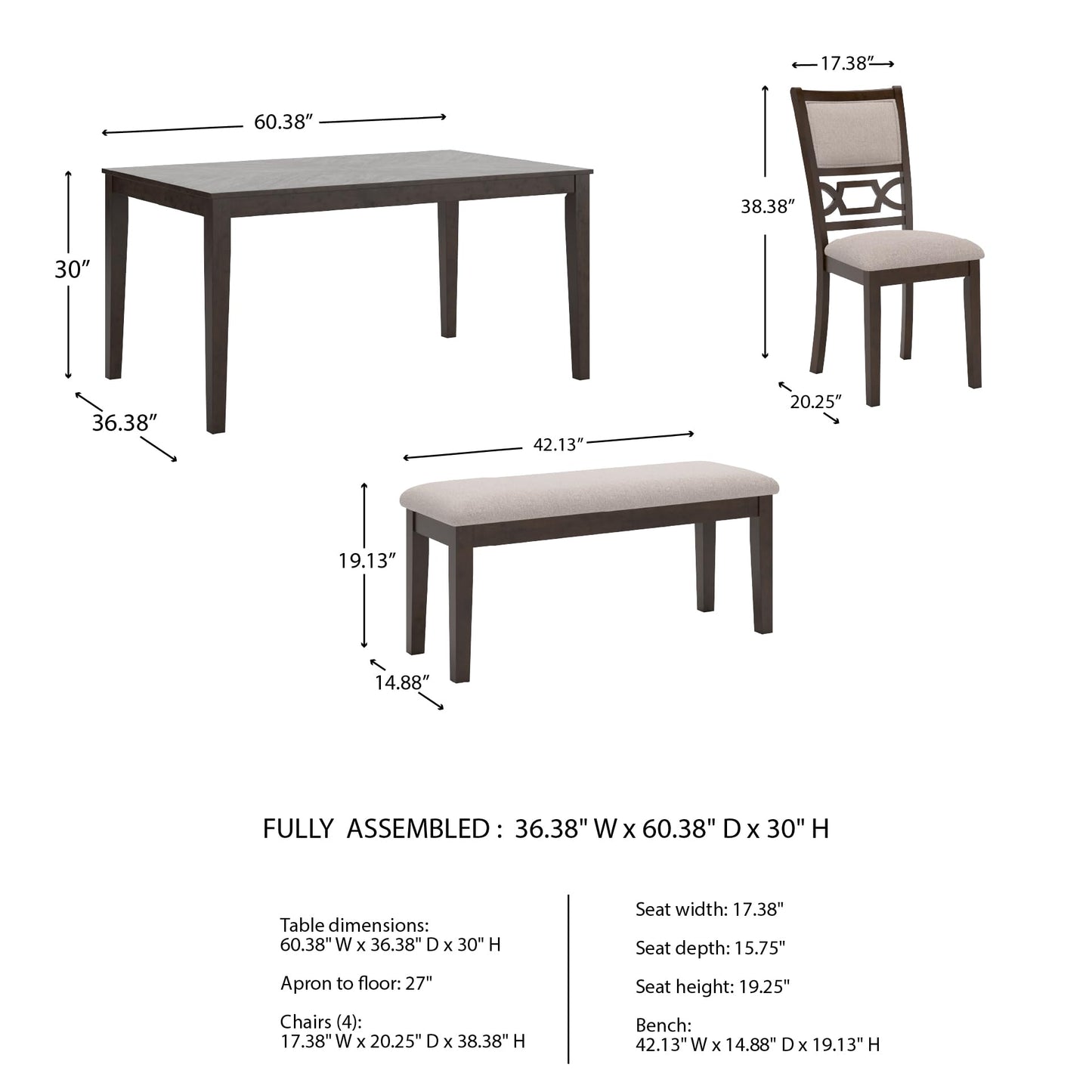 Signature Design by Ashley Langwest Dining Room Table Set, 4 Upholstered Chairs and Bench, Seats 6, Cushioned Seats, Wood, Cherry Brown