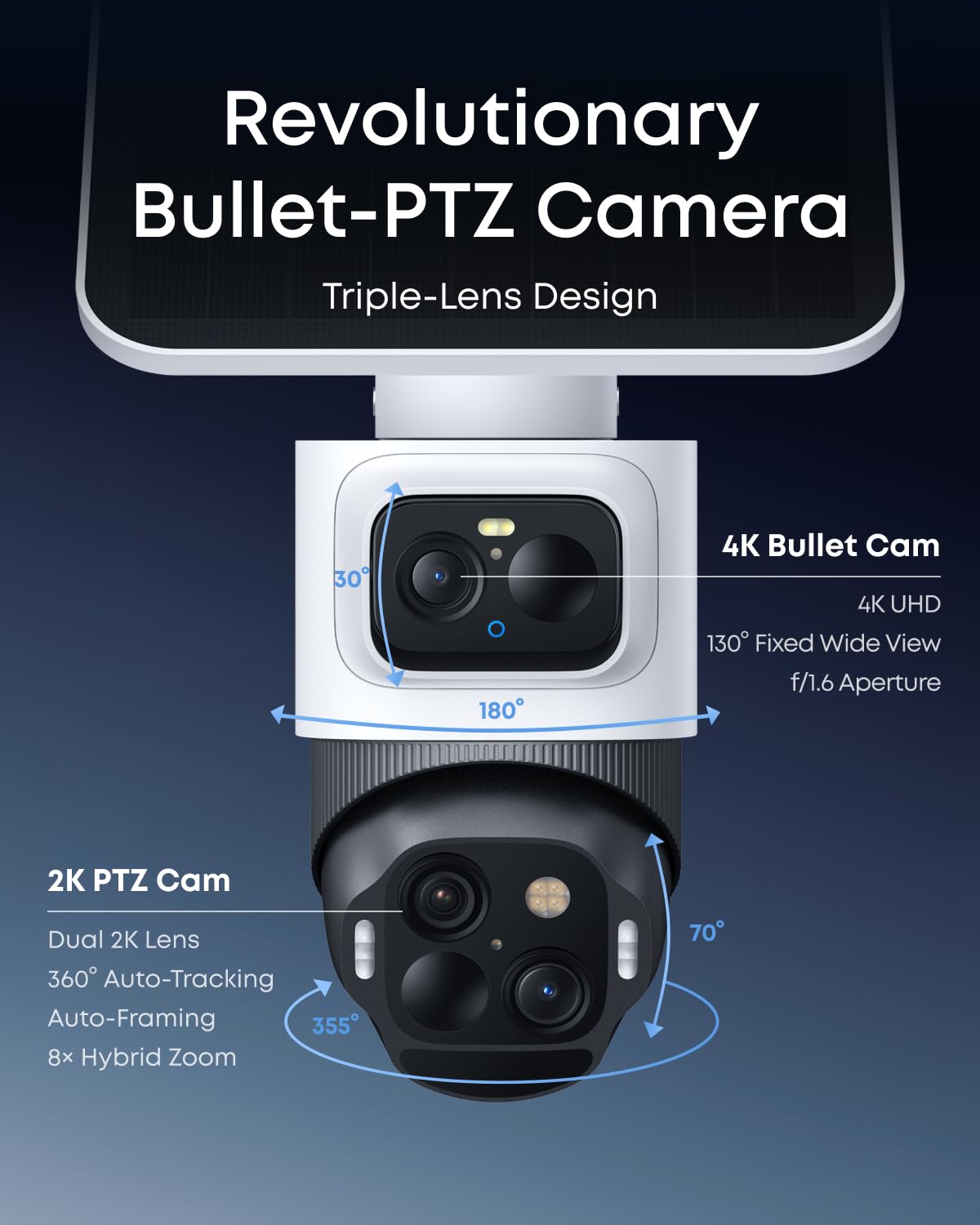 eufy Security eufyCam S4 2-Cam Kit, 4K Solar Wireless Outdoor Security System,3-Lens Bullet-PTZ cam, 360° Coverage,Cross-Cam Track, AI Facial Recognition, 8X Zoom,0 Monthly Fee,Expandable up to 16TB