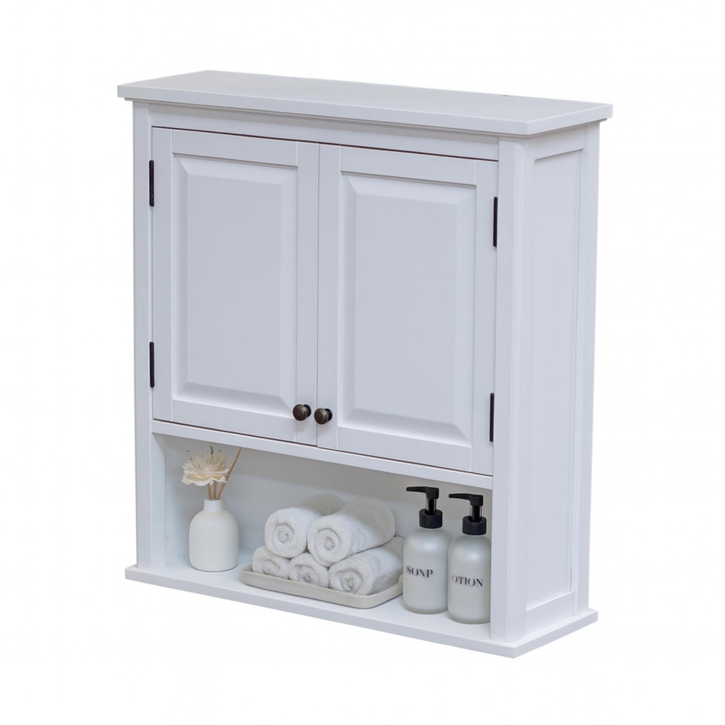 Dorset Bathroom Wall Cabinet - Over the Toilet Storage and Medicine Cabinet with Adjustable Shelves, 2 Doors, and an Open Shelf to Organize Bathroom Essentials by Alaterre Furniture (White)