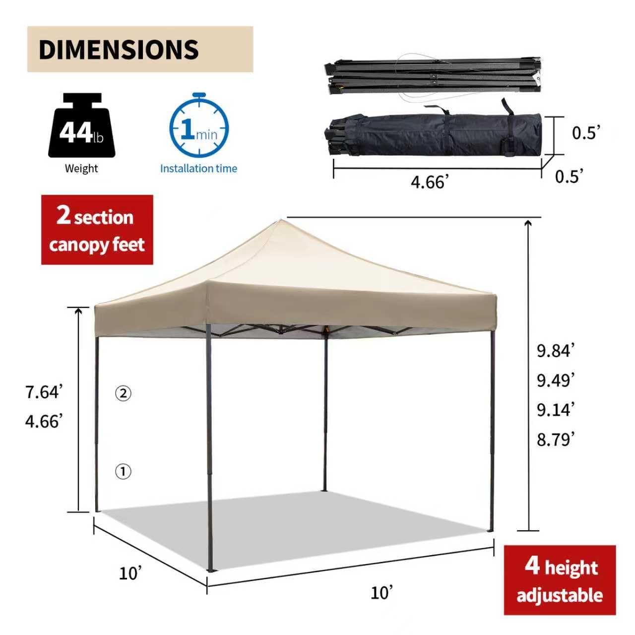 10x10 Pop up Canopy Tent with Sidewalls,Heavy Duty Waterproof Sun Shade Canopy Easy up Canopy with Wheel Bag Commercial Gazebo Tent for Outdoors Parties Vendors Camping Beach (Khaki)