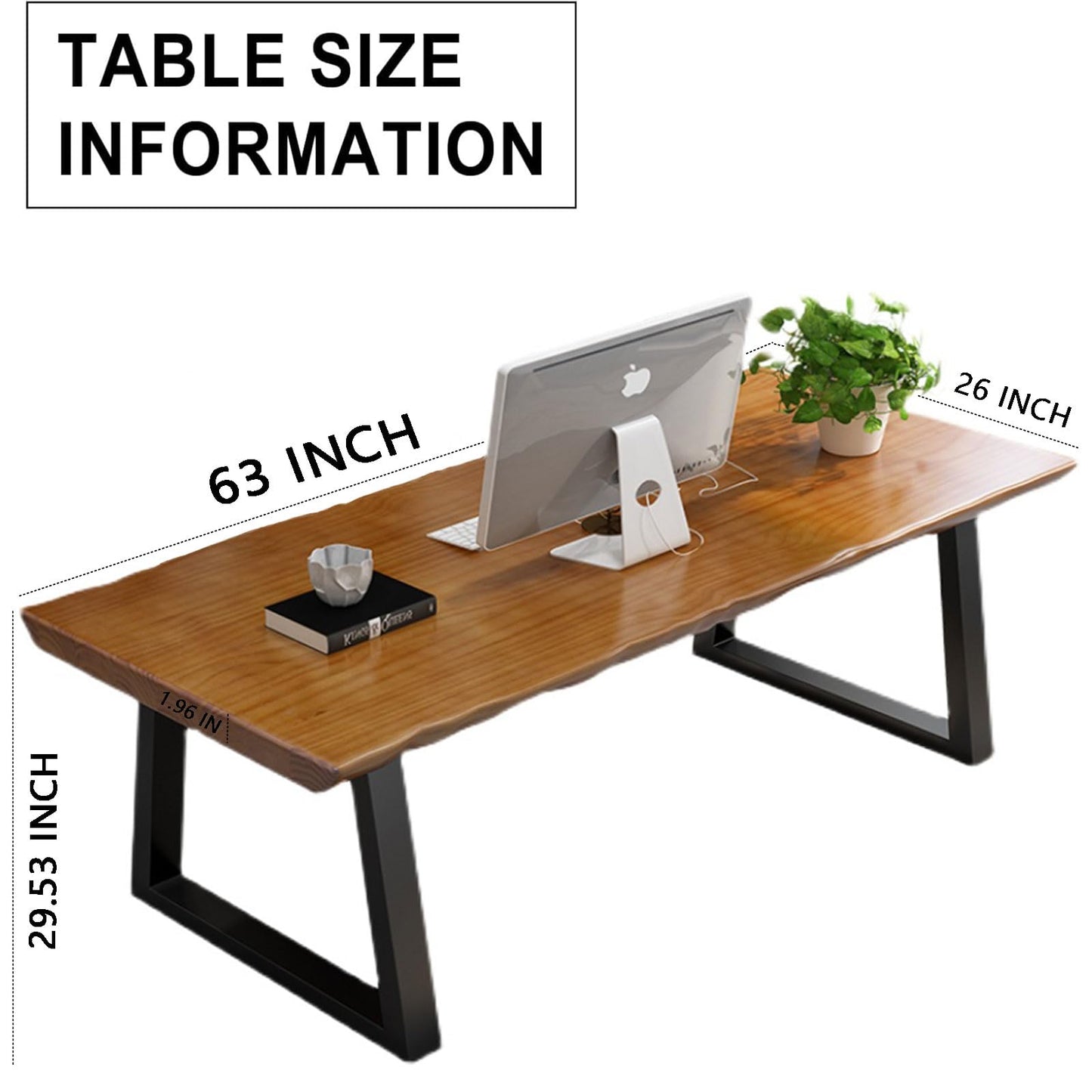 tiedingdingjiaju Modern Solid Wood Executive Desk – Spacious and Minimalist Home Office Workstation Perfect for Writing and Professional Use (Light Brown, 62.99in)